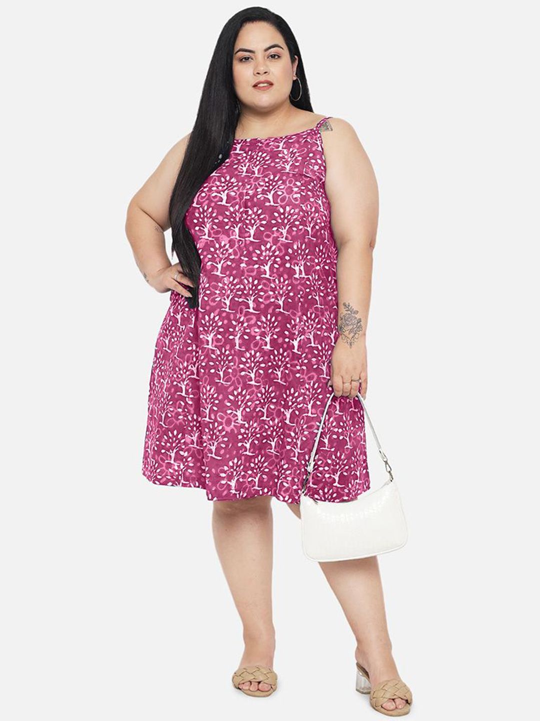 Pink A-Line Hand Block Dress — view 1