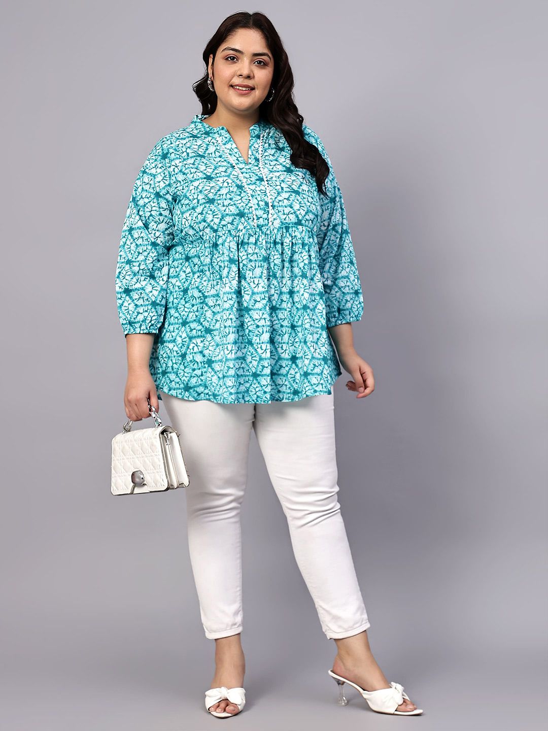 Blue Geometric Print Plus Size Tunic — view 5