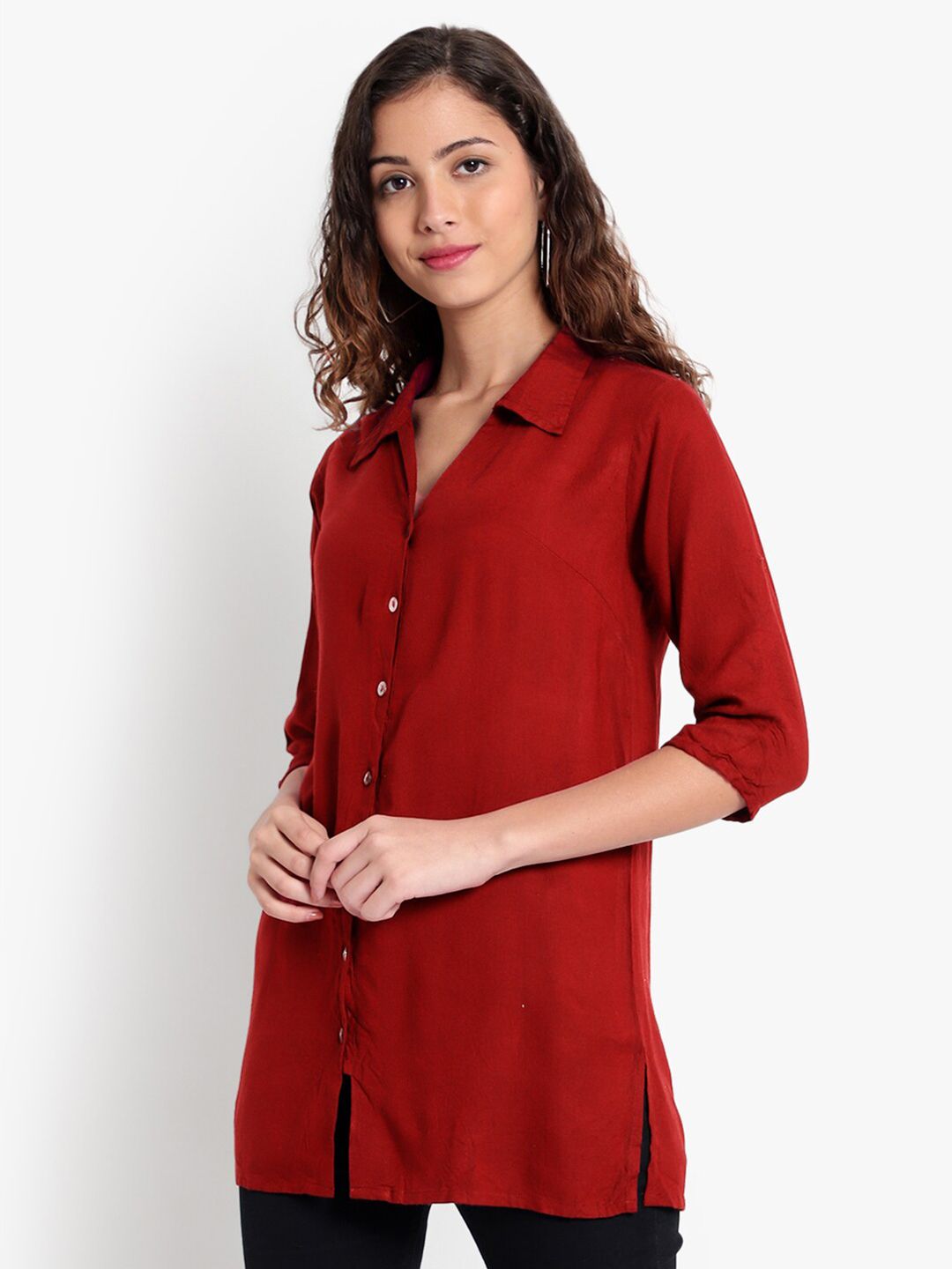 Maroon Longline Plus Size Shirt — view 11