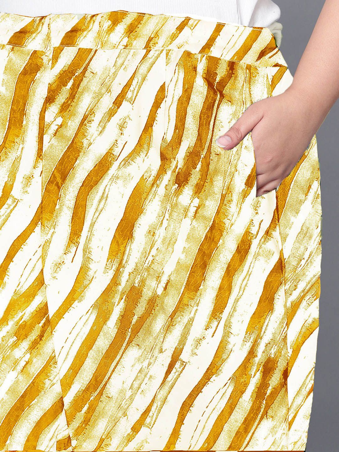 Yellow Leheriya Print Plus Size Trousers — view 6