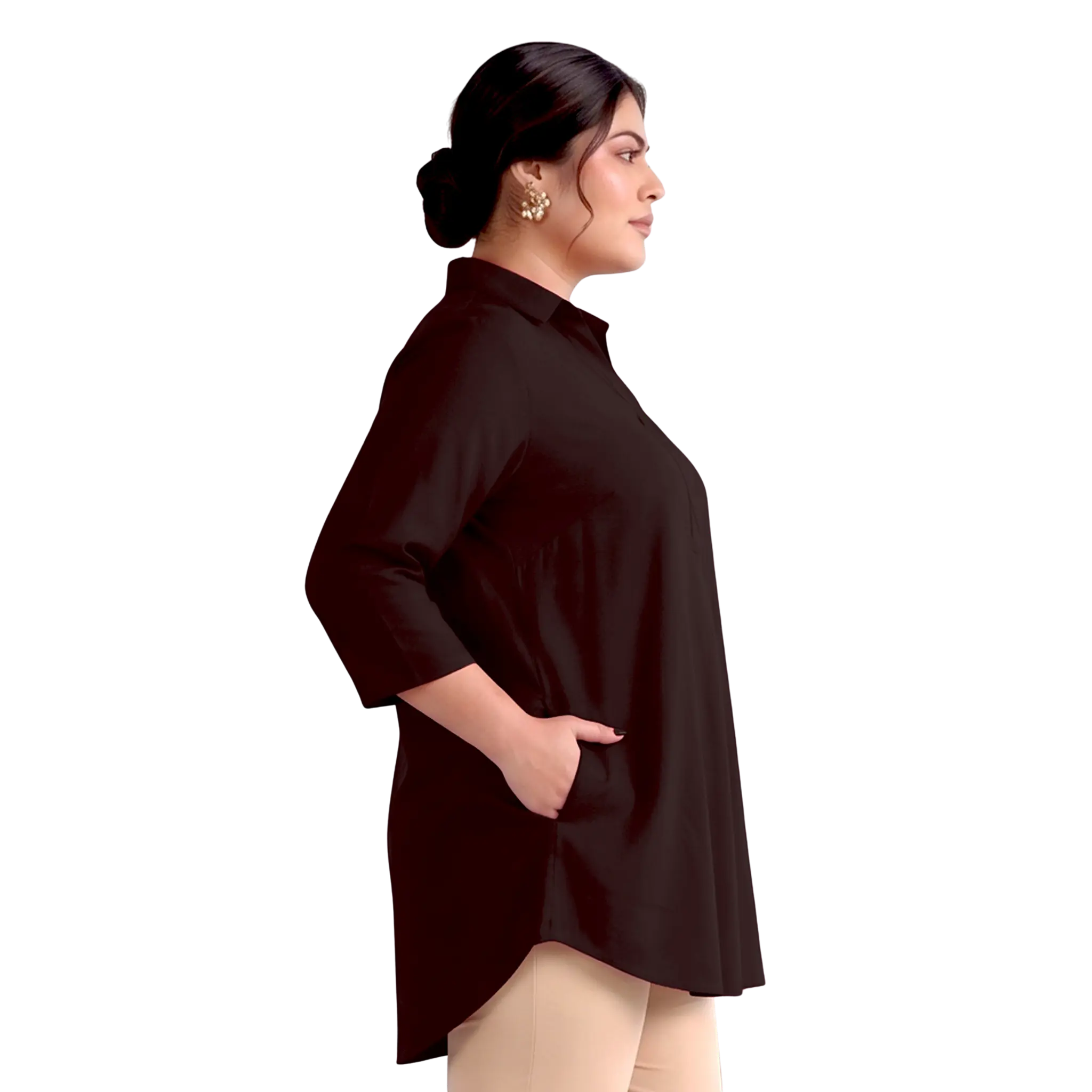 Brown Rayon Centrepleat Longline Tunic