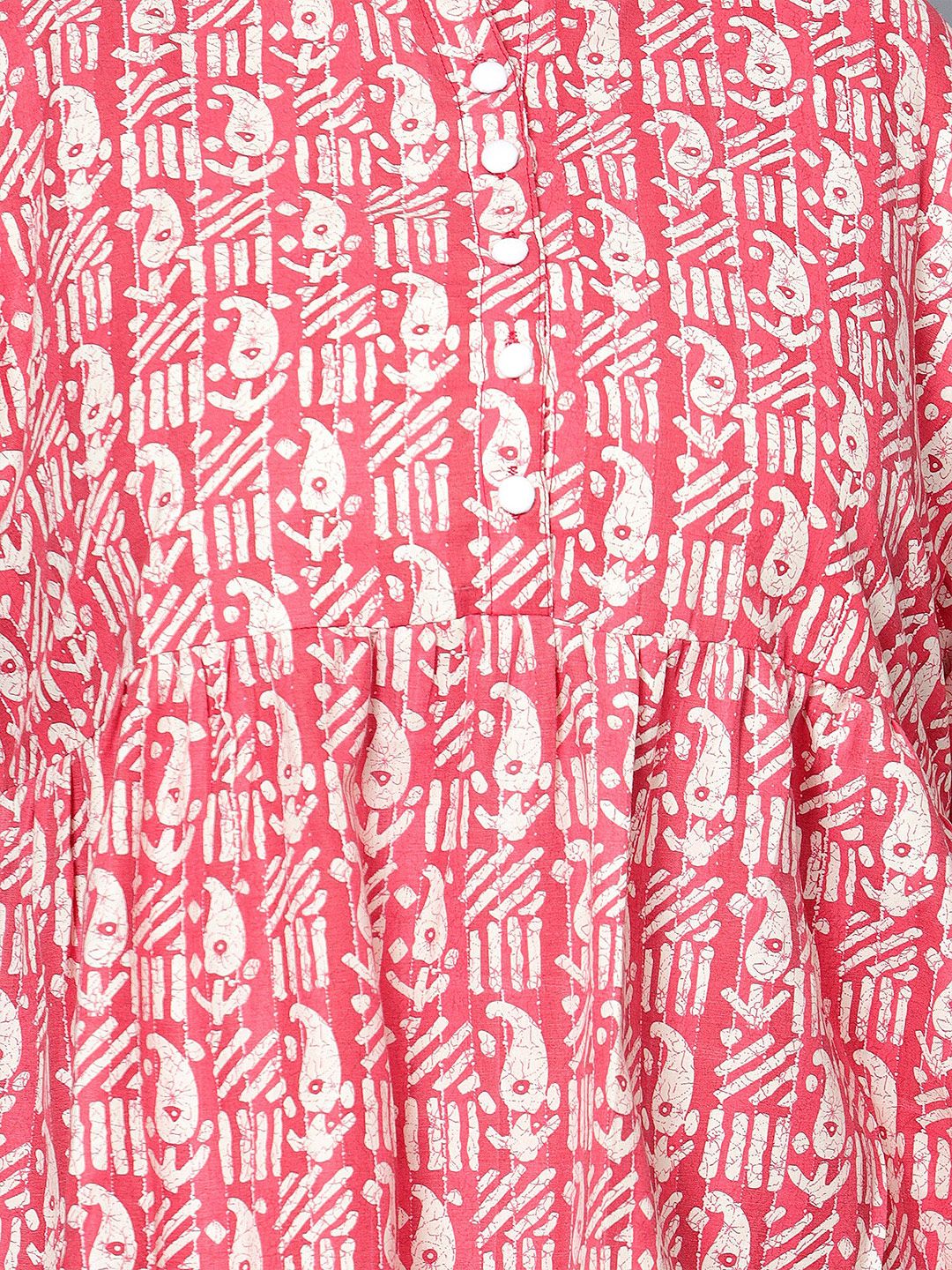 Red Paisley Cotton Plus Size Tunic — view 7