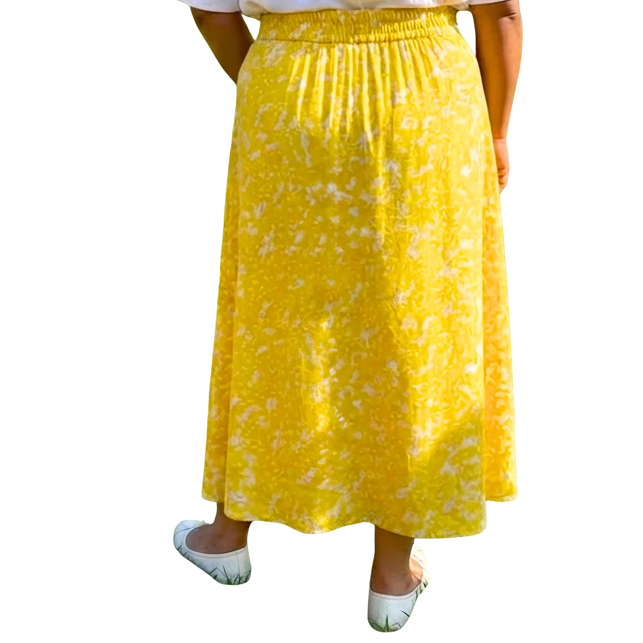 Yellow Print Satin Skirt
