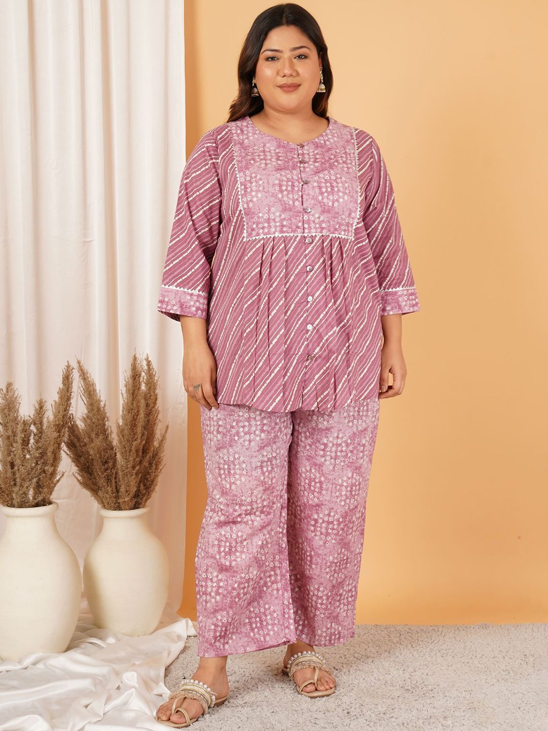 Pink Stripe Print Plus Size Co Ord Set — view 1