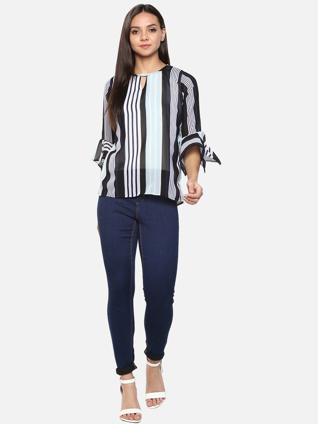 Blue Stripe Georgette Top — view 8