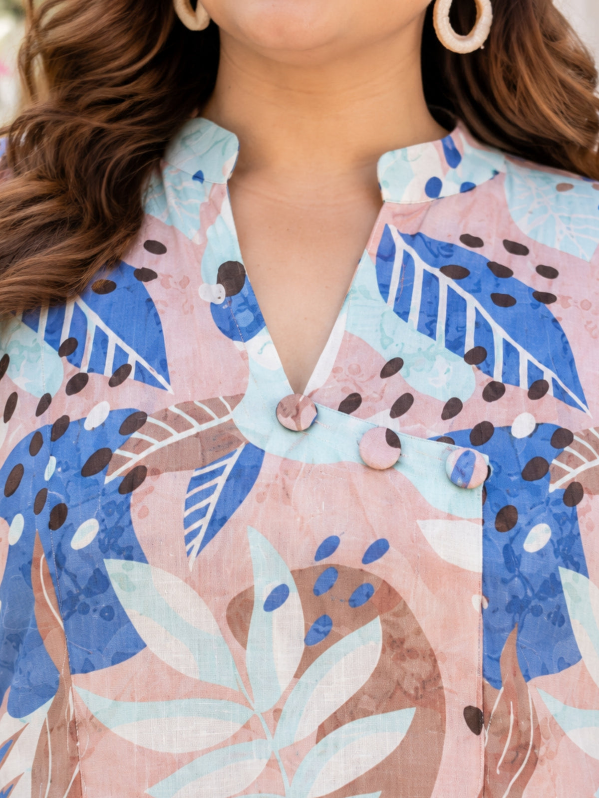 Blue and White Abstract Print Long Tunic