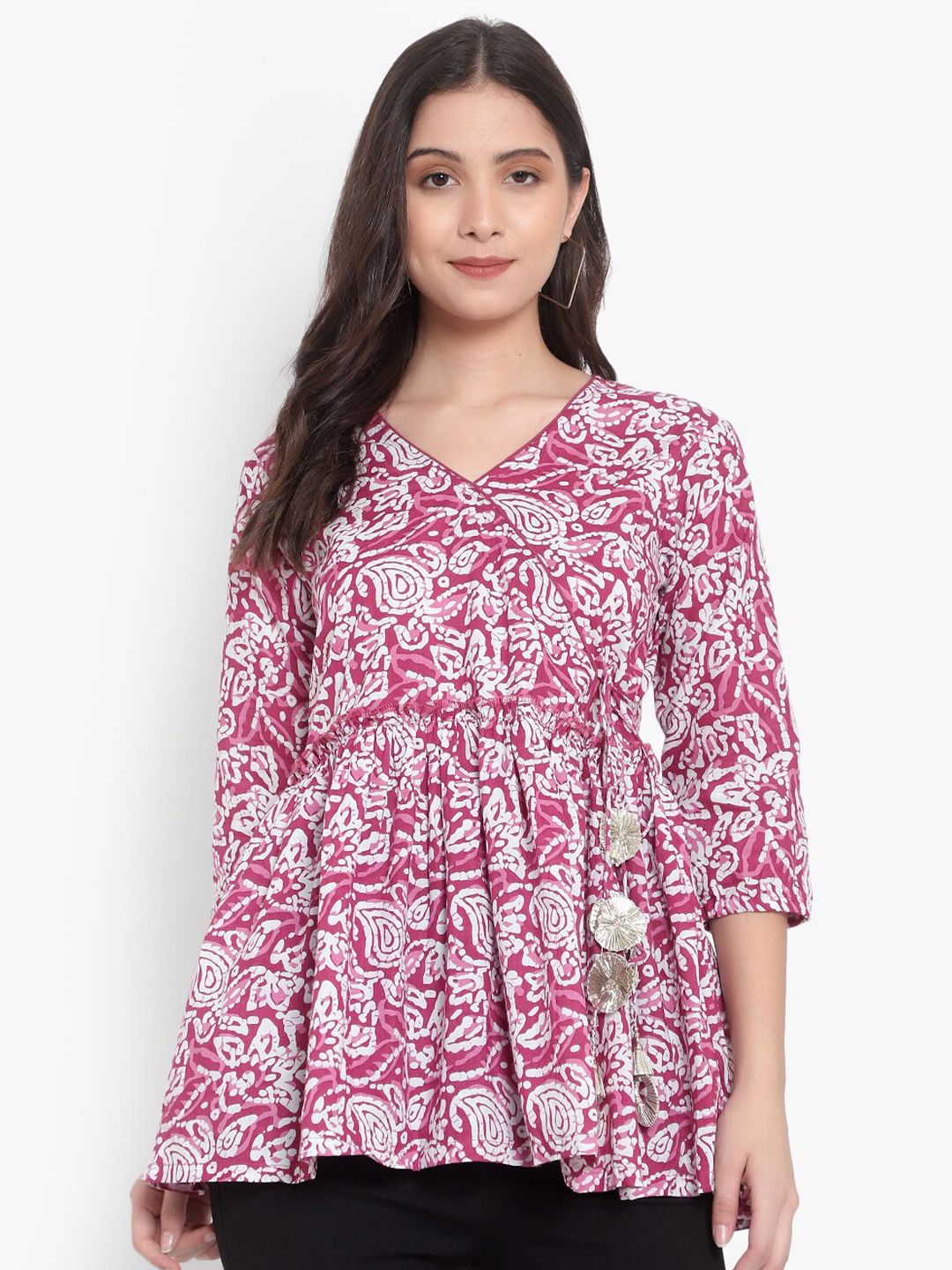 Pink Hand Block Print Plus Size Tunic — view 1