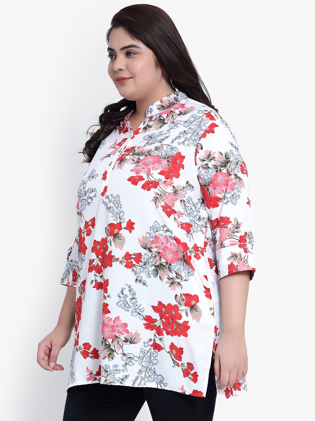 White Floral Print Plus Size Tunic — view 4