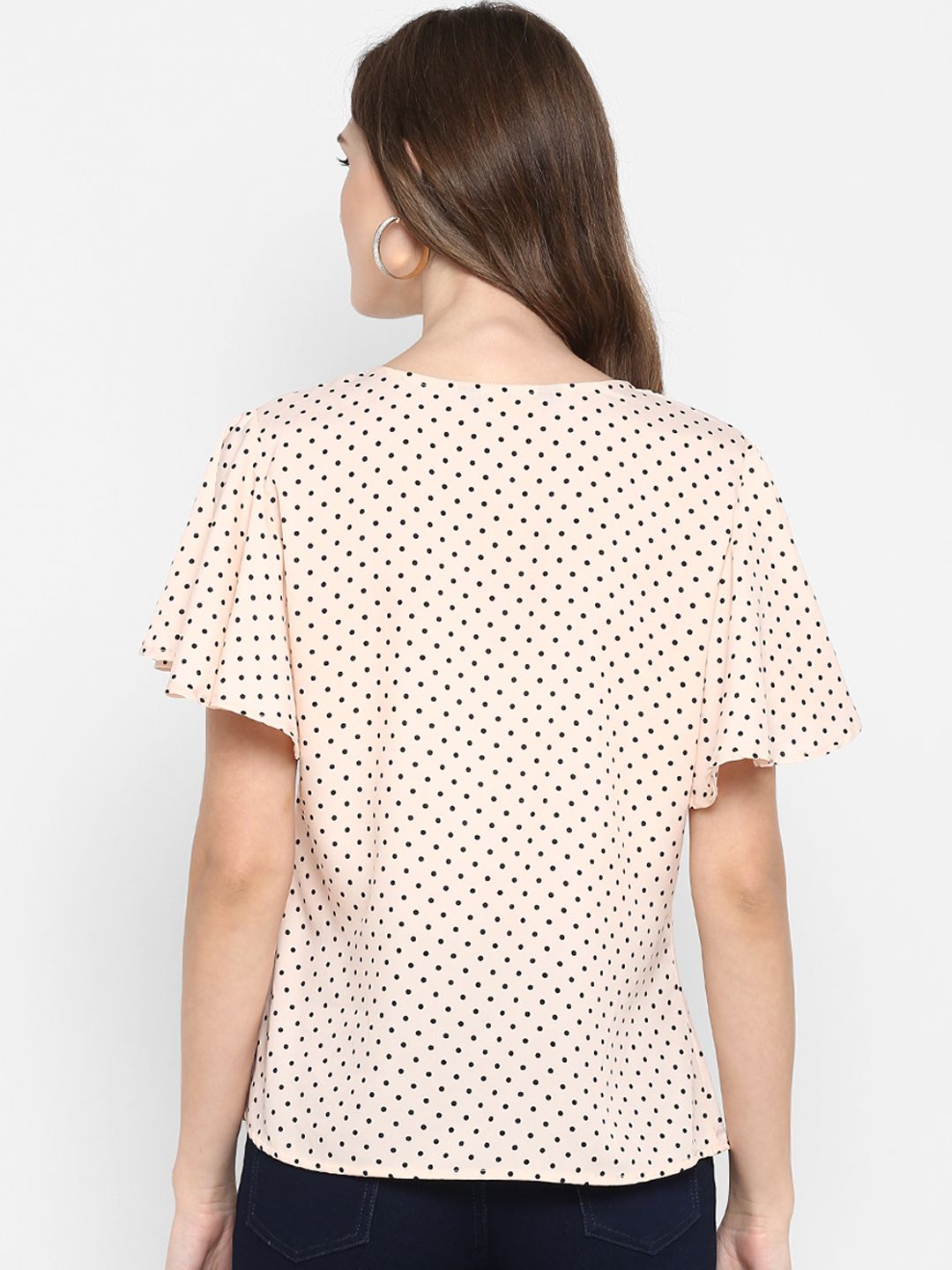 Peach Polka Dot Flutter Sleeve Top — view 10