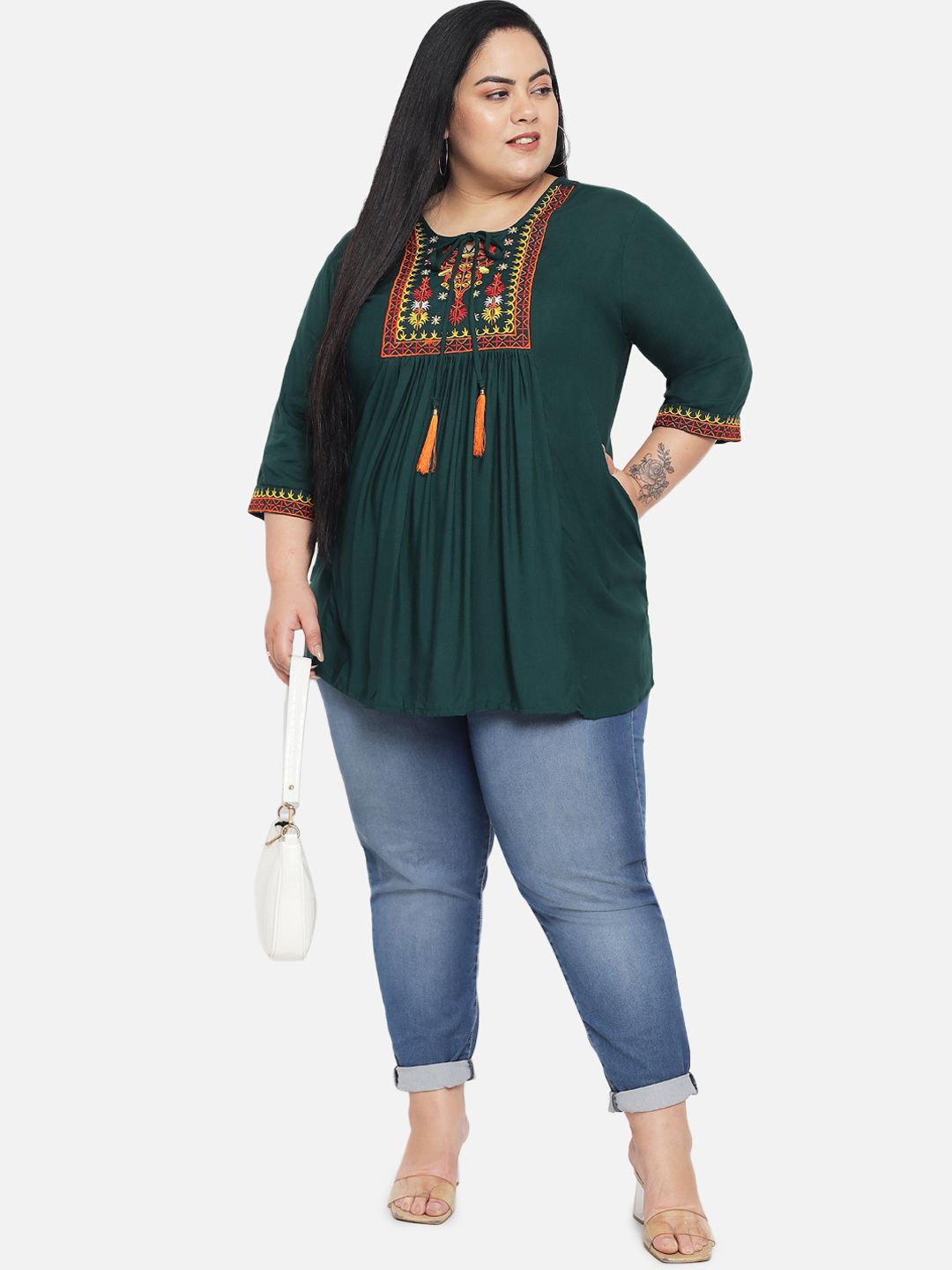 Dark Green Embroidered Tunic — view 7