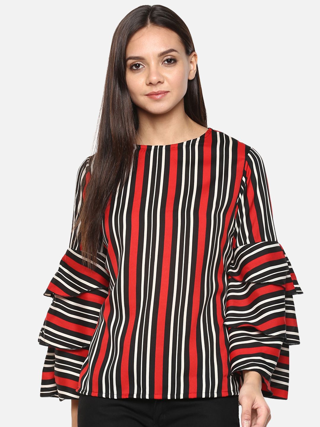 Red Black Stripe Top — view 1