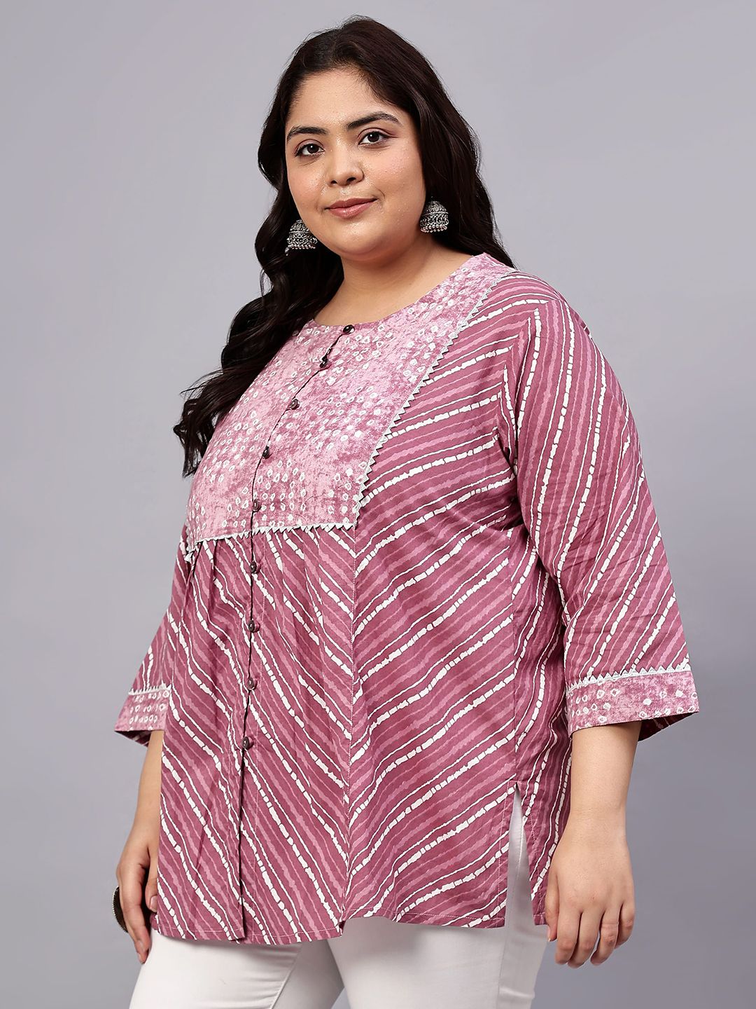 Pink Stripe Print Plus Size Tunic — view 4