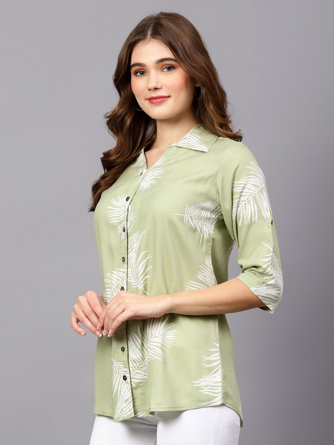 Green Leaf Print Shirt — view 11
