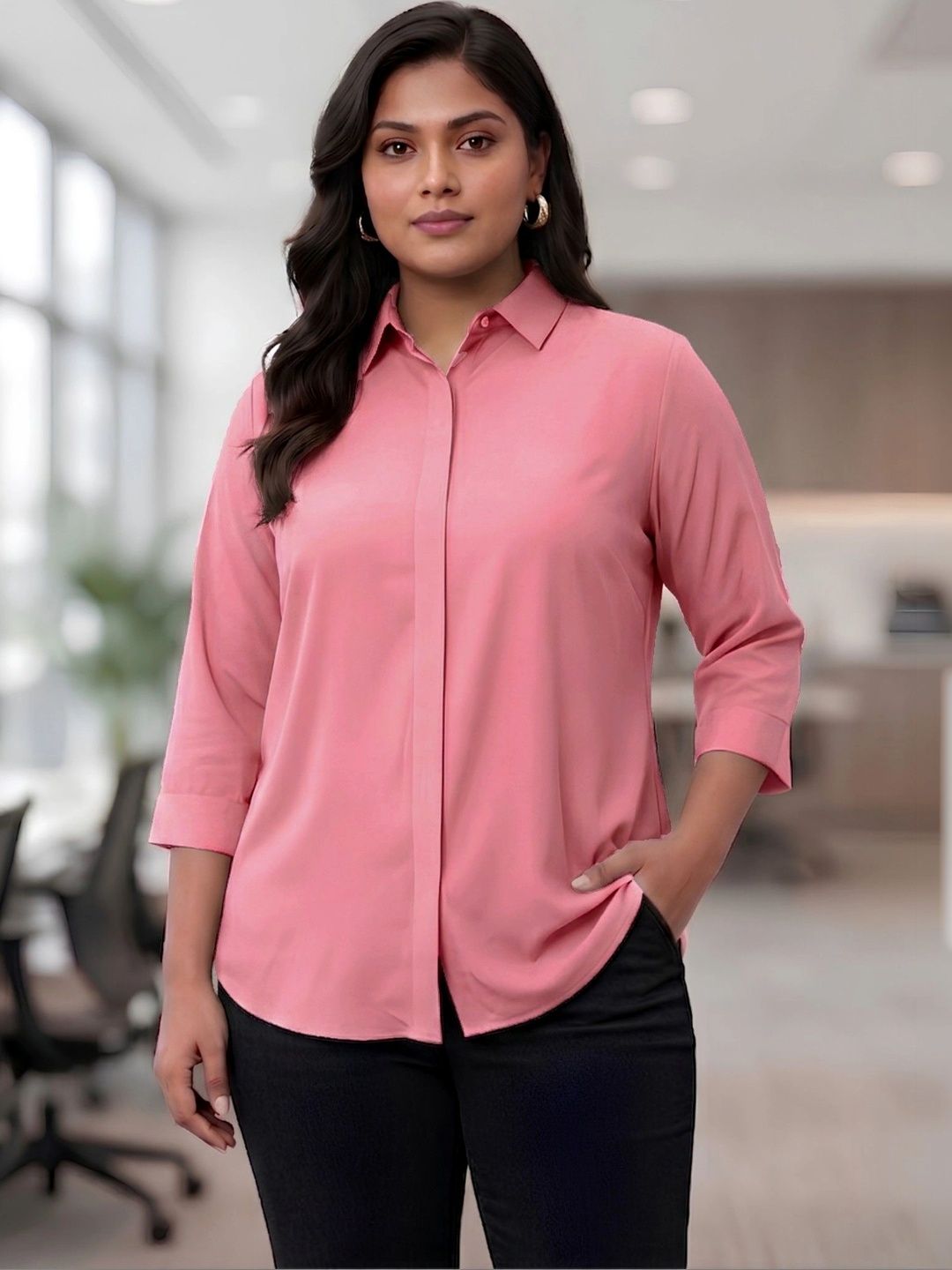 Pink Rayon Concealed Plus Size Tunic — view 1