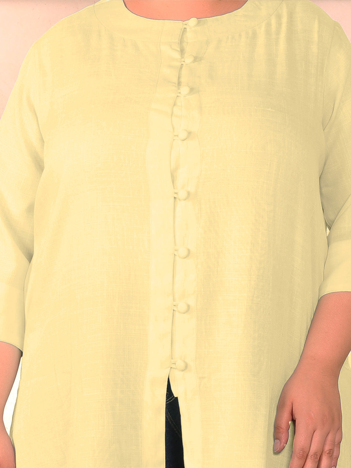 Yellow Cotton Linen Plus Size Tunic