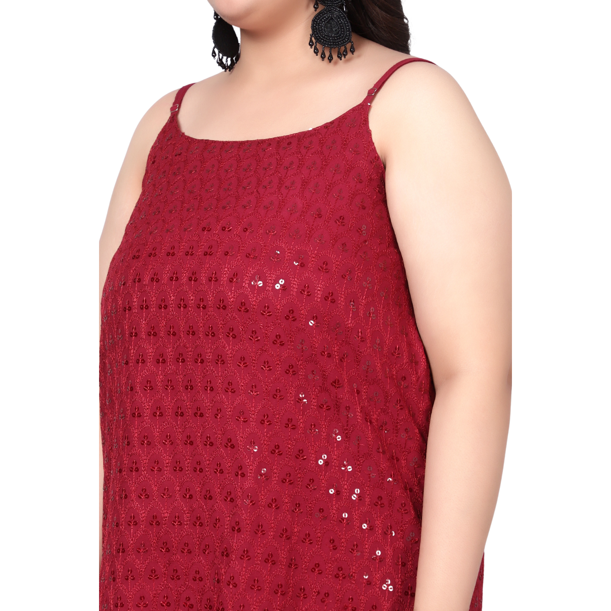 Red Sequinned Strap Plus Size Dress