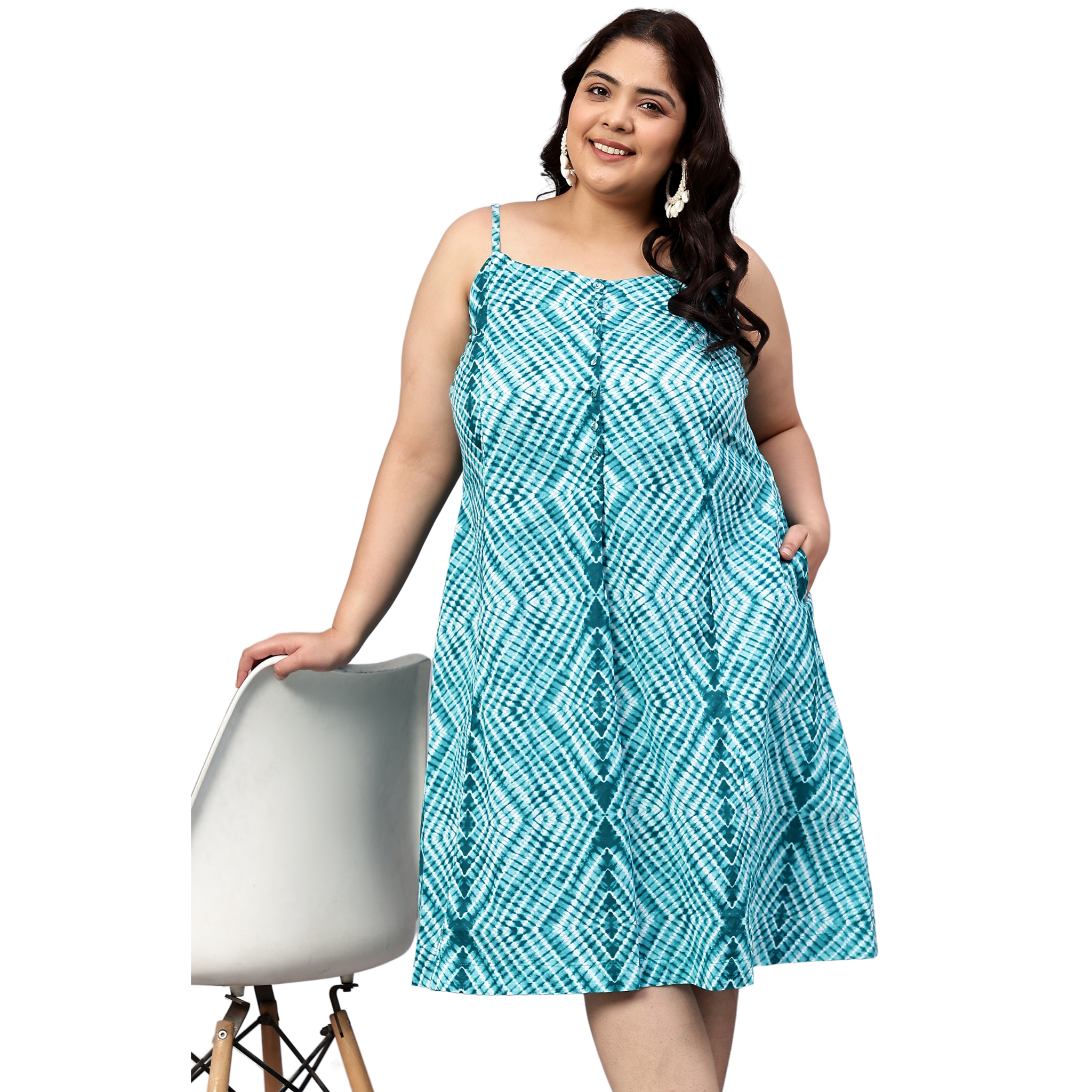 Green Stripe Print Strap Plus Size Dress