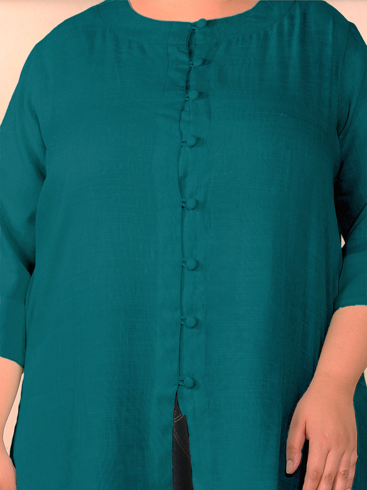 Turquoise Cotton Linen Plus Size Tunic