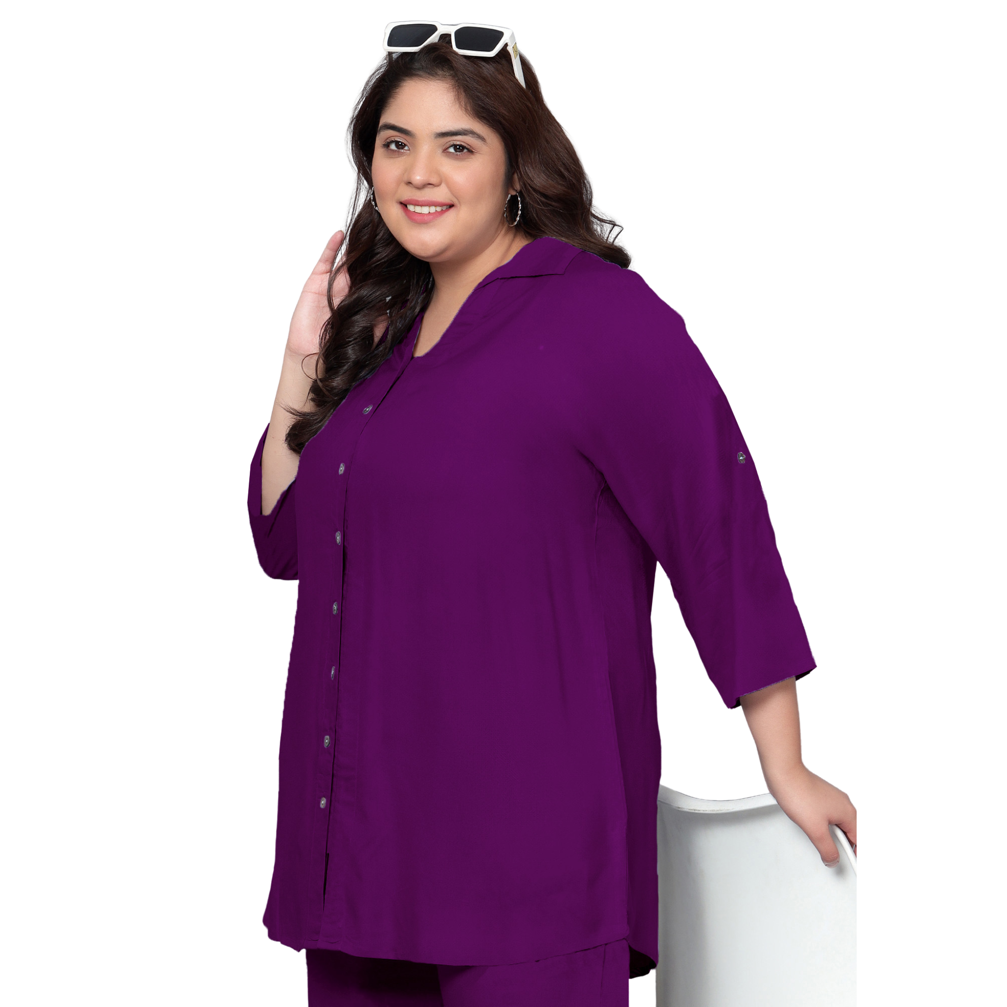 Purple Solid Plus Size Co-Ord Set