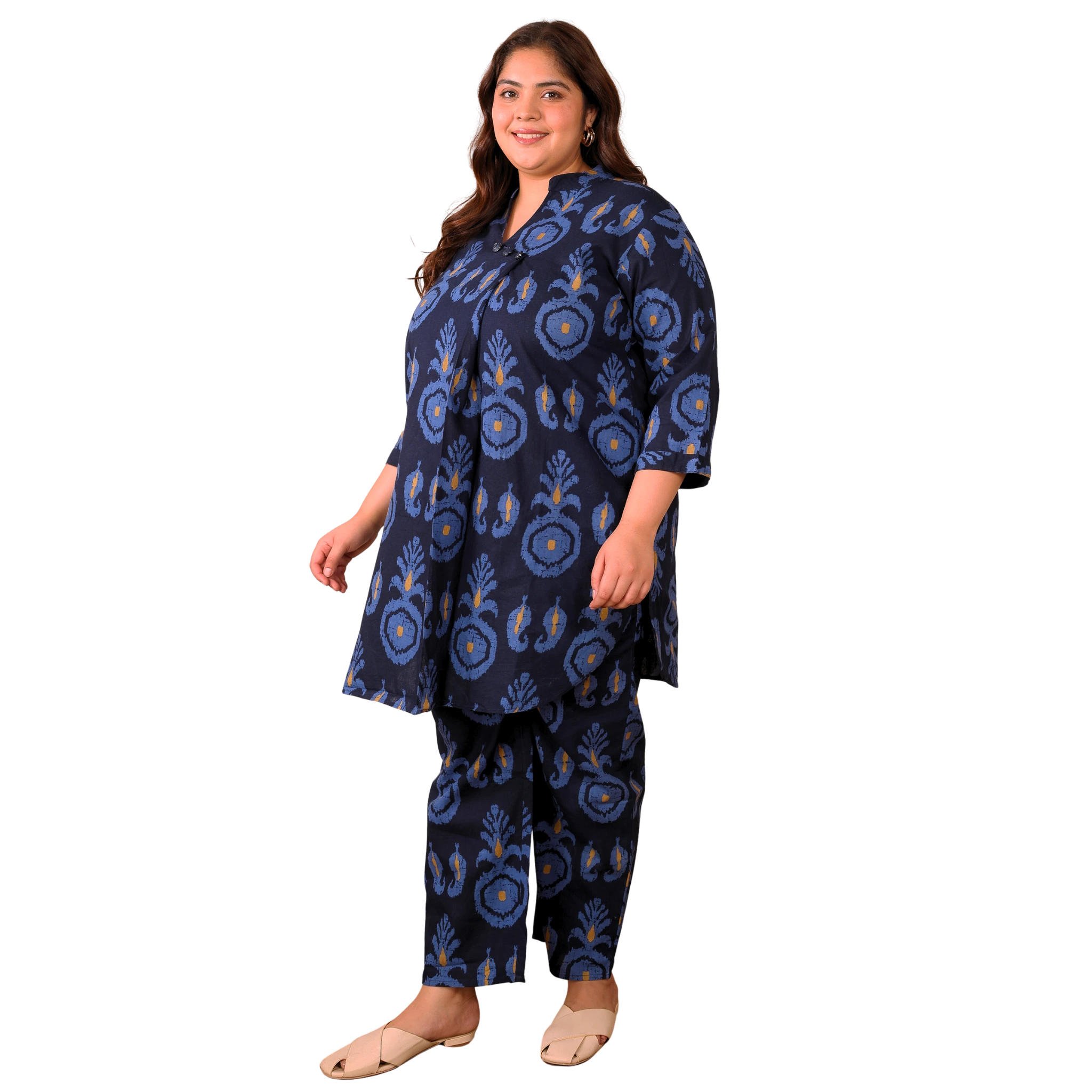 Indigo Blue Cotton Print Plus Size Co Ord Set