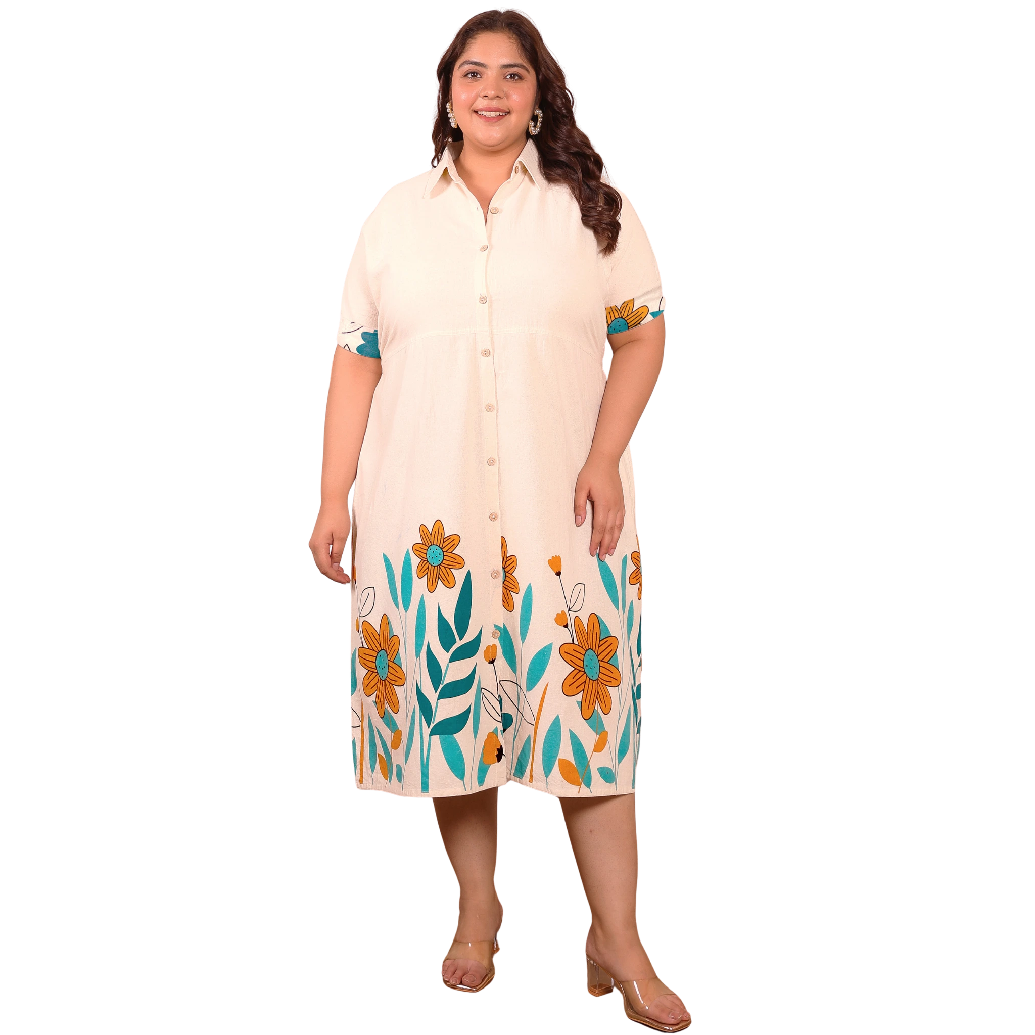 OffWhite Floral Cotton Midi Dress