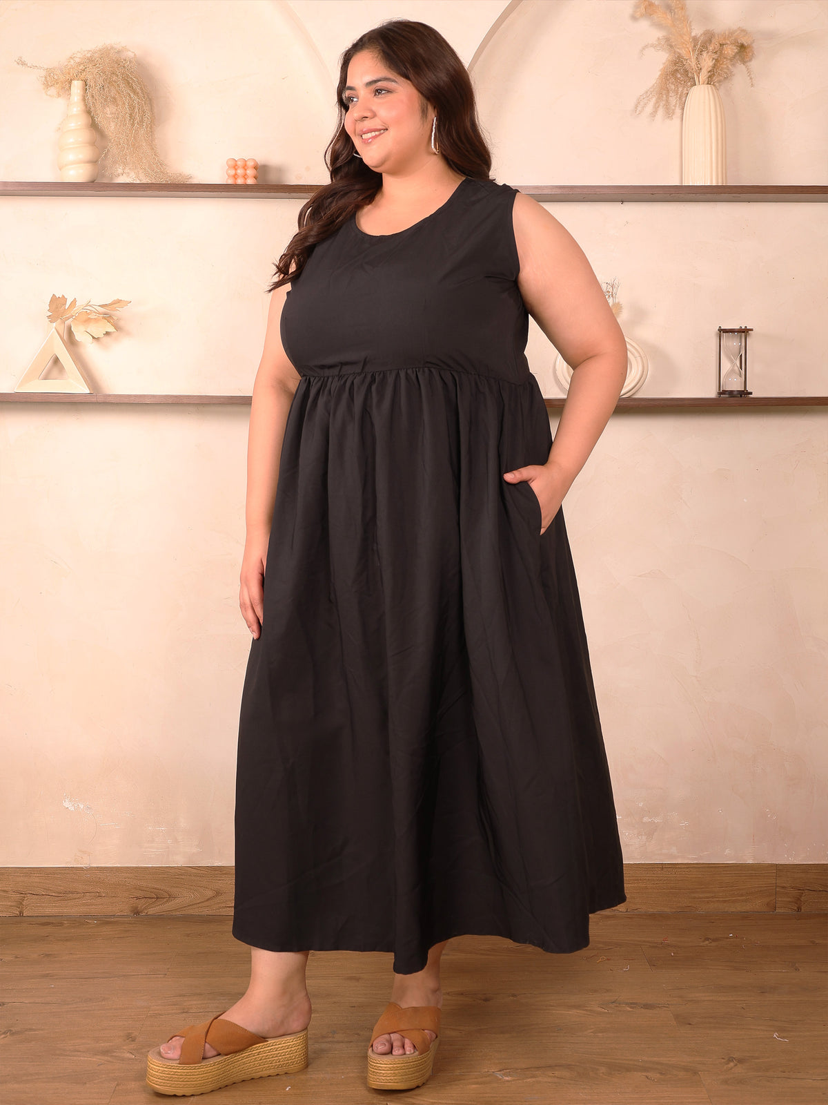 Black Floral Layered Maxi Plus Size Dress