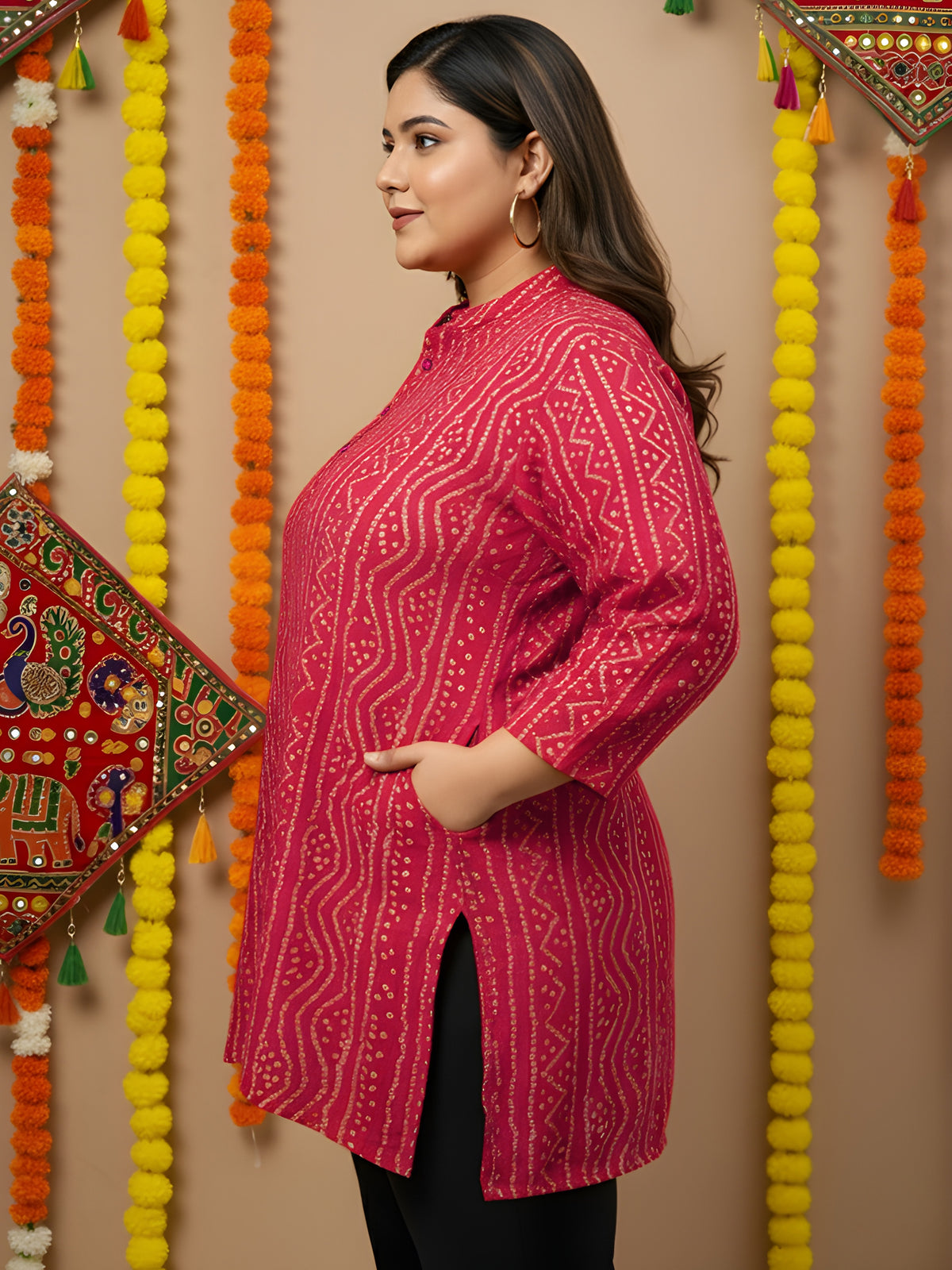 Pink Bandhani Print Plus Size Tunic