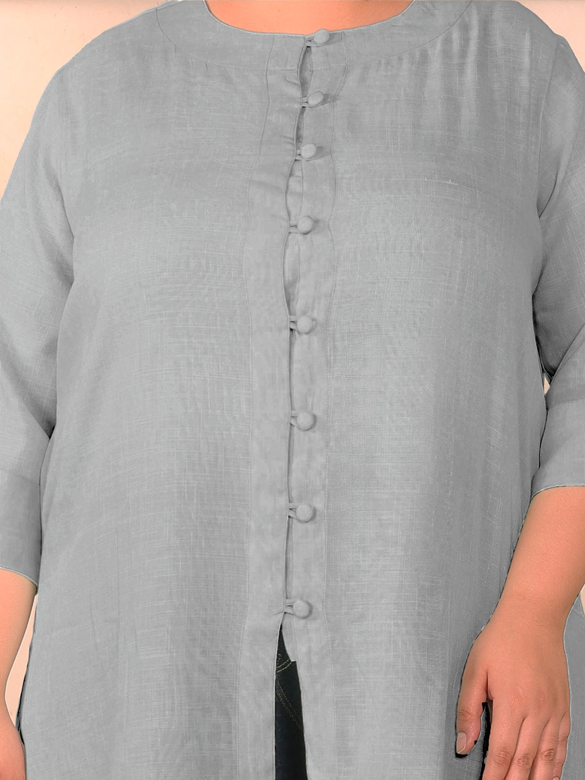 Grey Cotton Linen Plus Size Tunic
