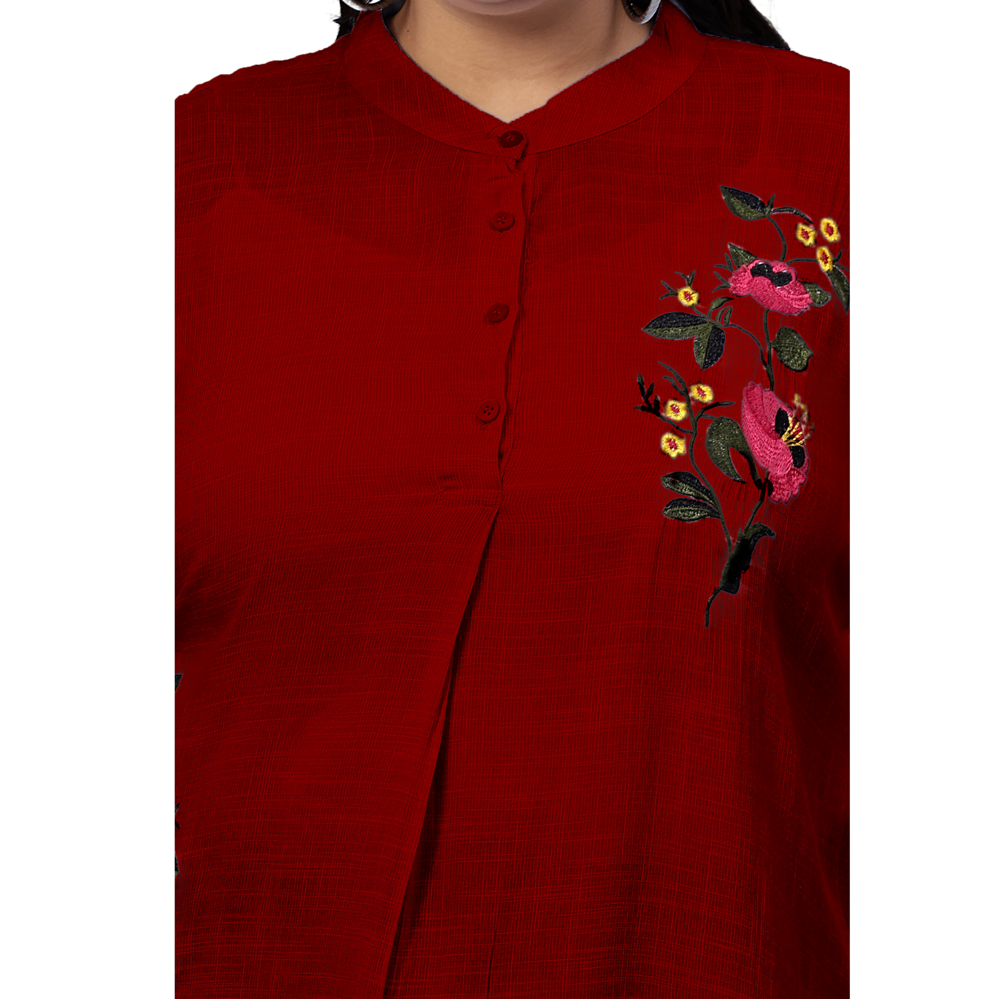 Maroon Floral Embroidered Plus Size Tunic