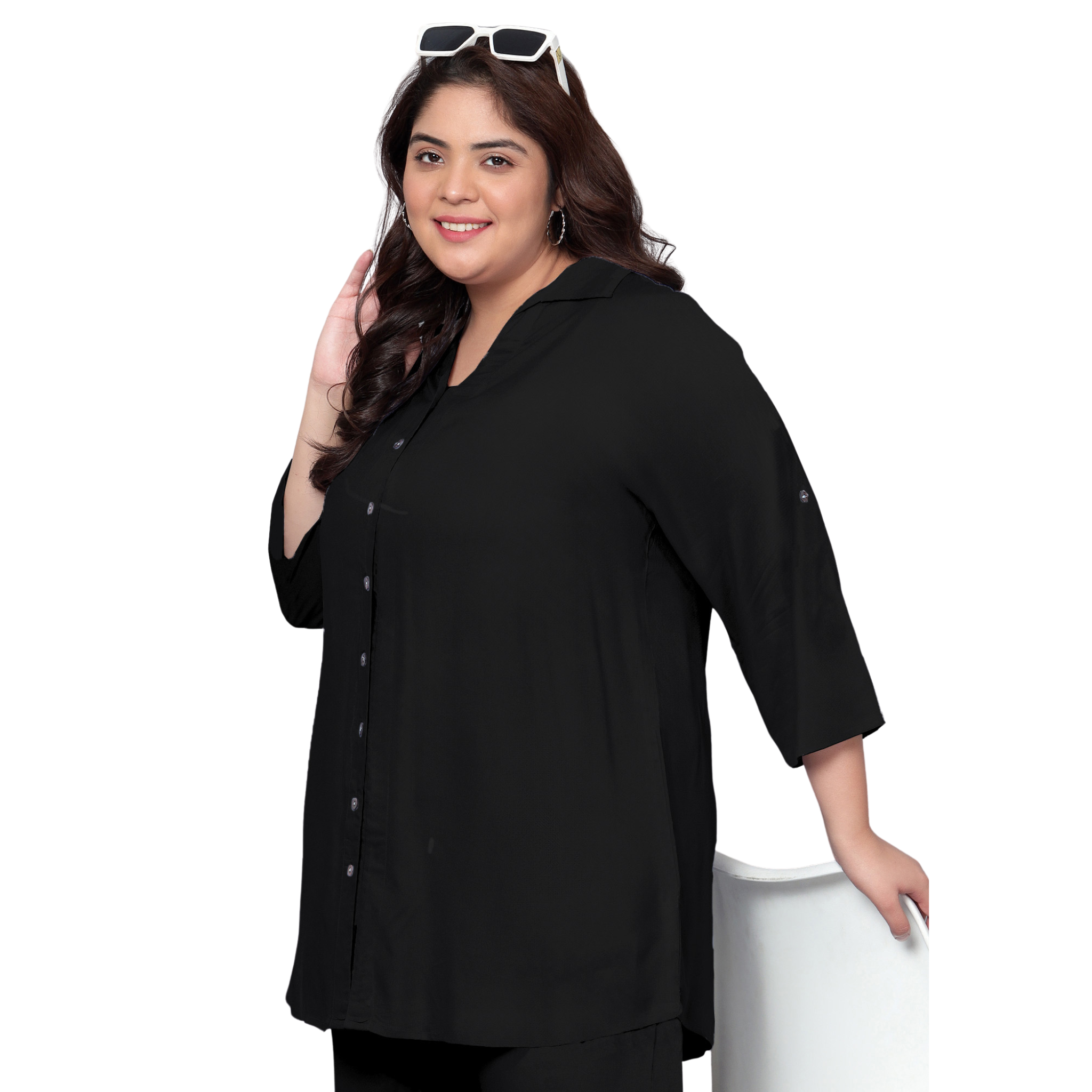 Black Solid Plus Size Co-Ord Set