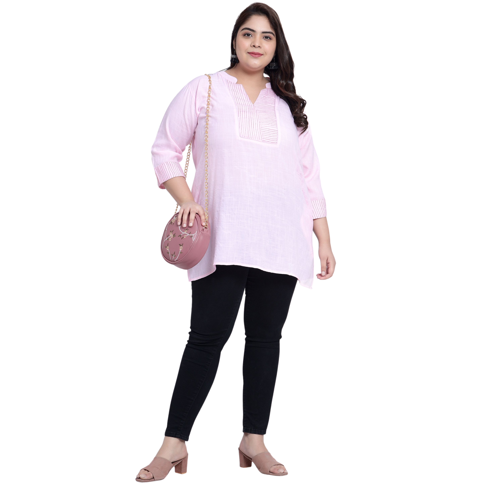 Pink Embroidered Plus Size Tunic