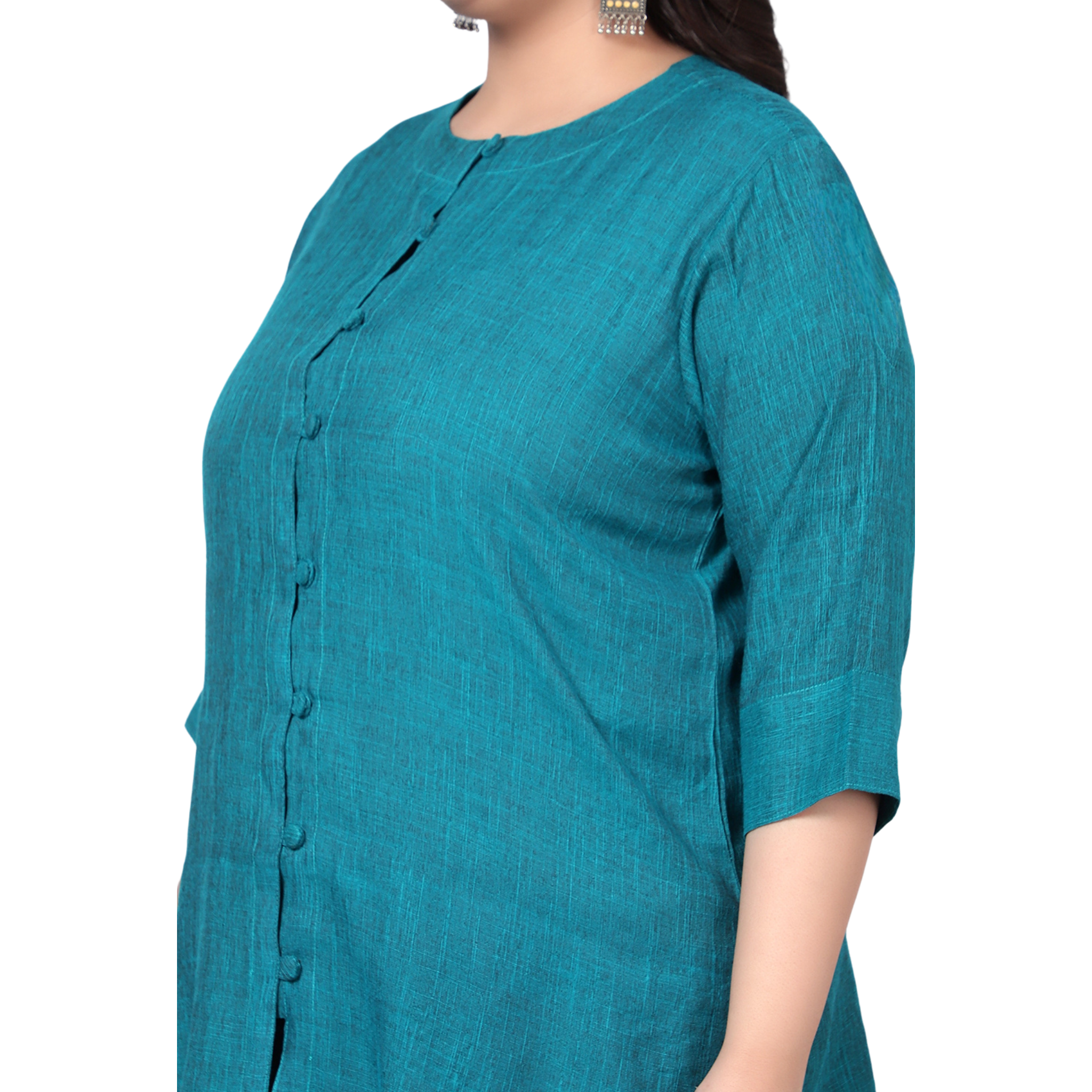 Turquoise Cotton Linen Plus Size Tunic