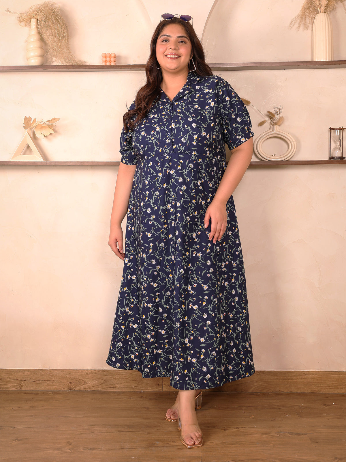 Blue Floral Fit And Flare Plus Size Maxi Dress