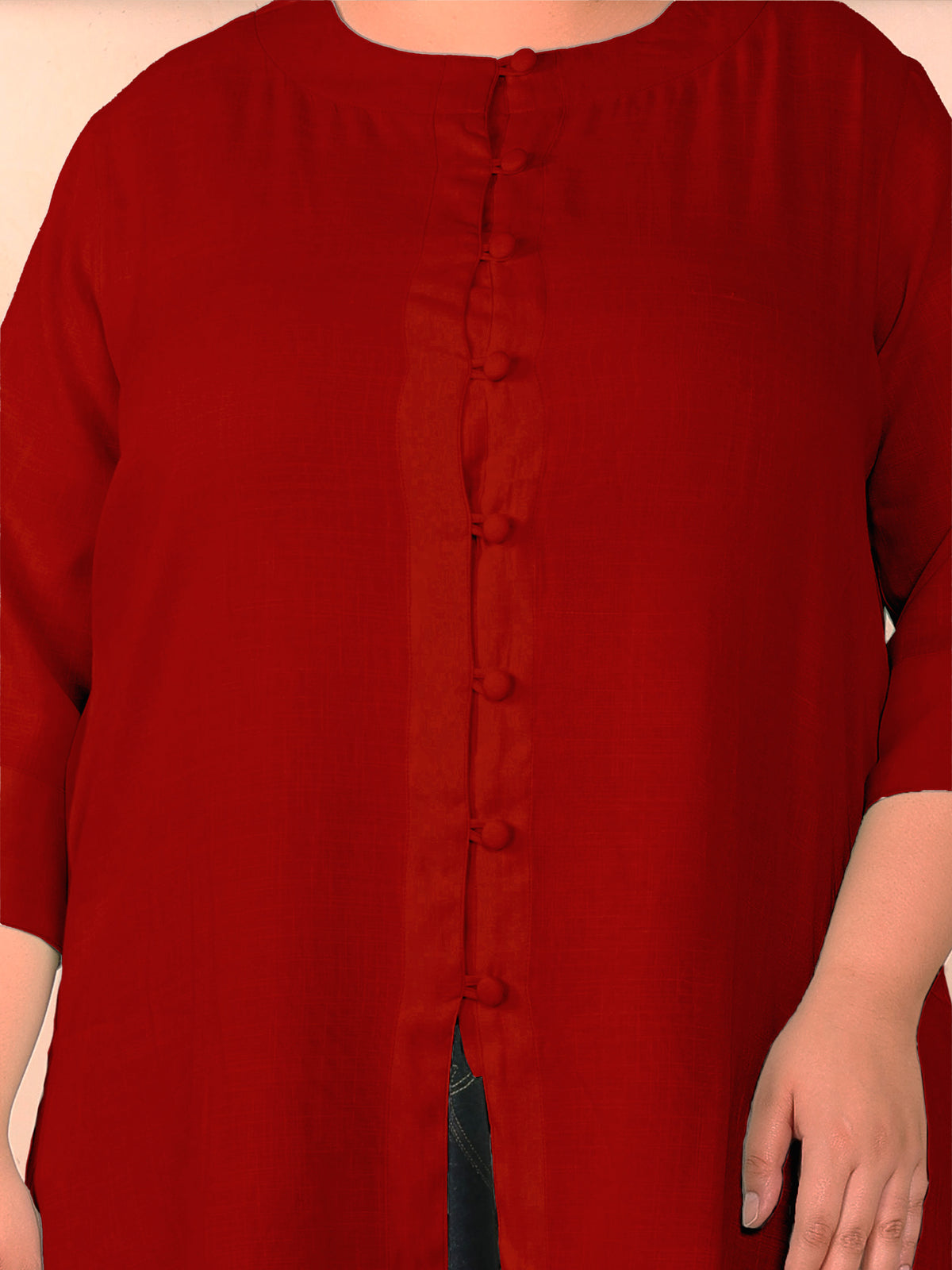 Maroon Cotton Linen Plus Size Tunic