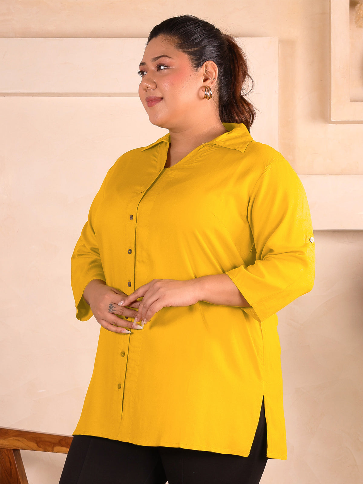 Yellow Longline Plus Size Shirt