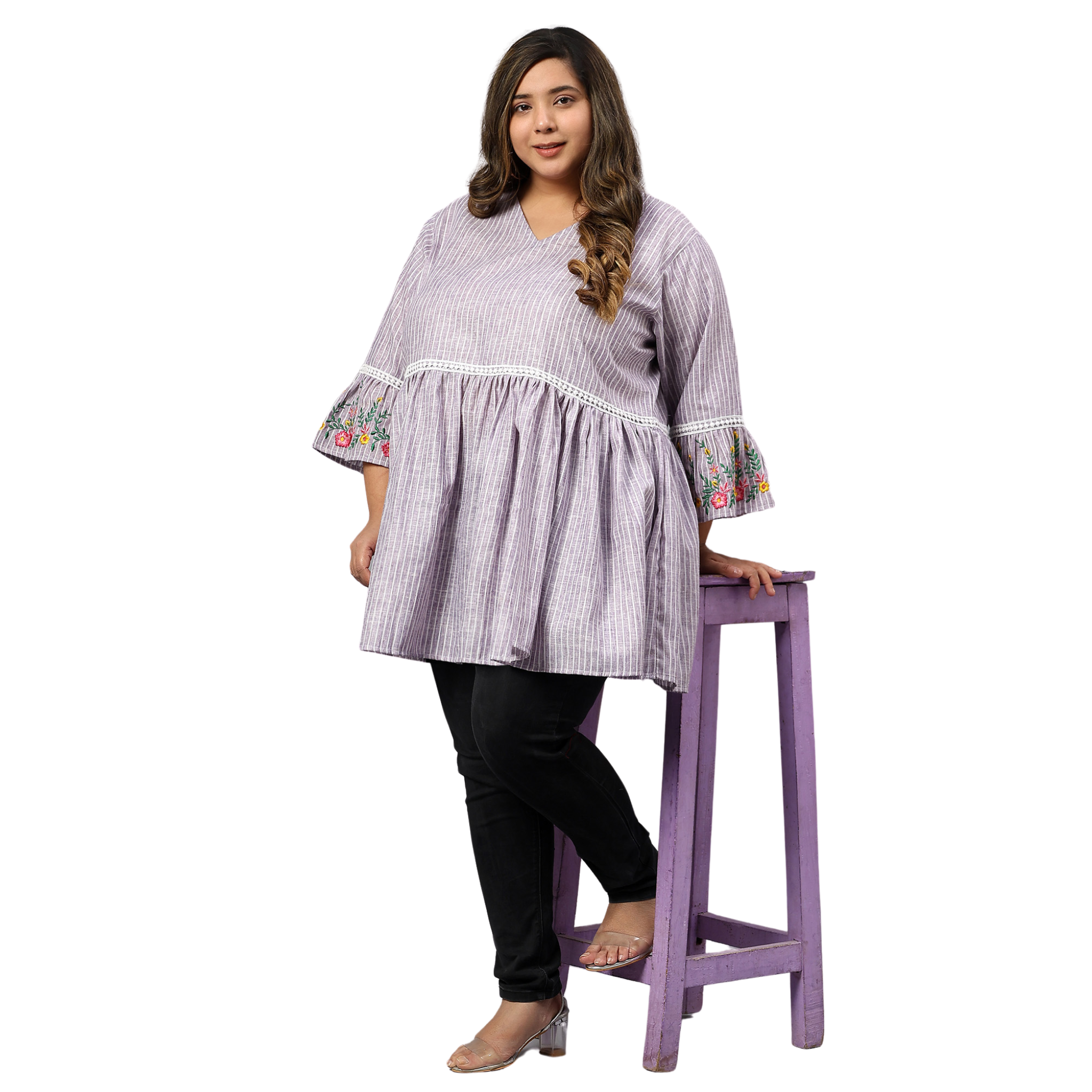 Lavender Embroidered Plus Size Tunic