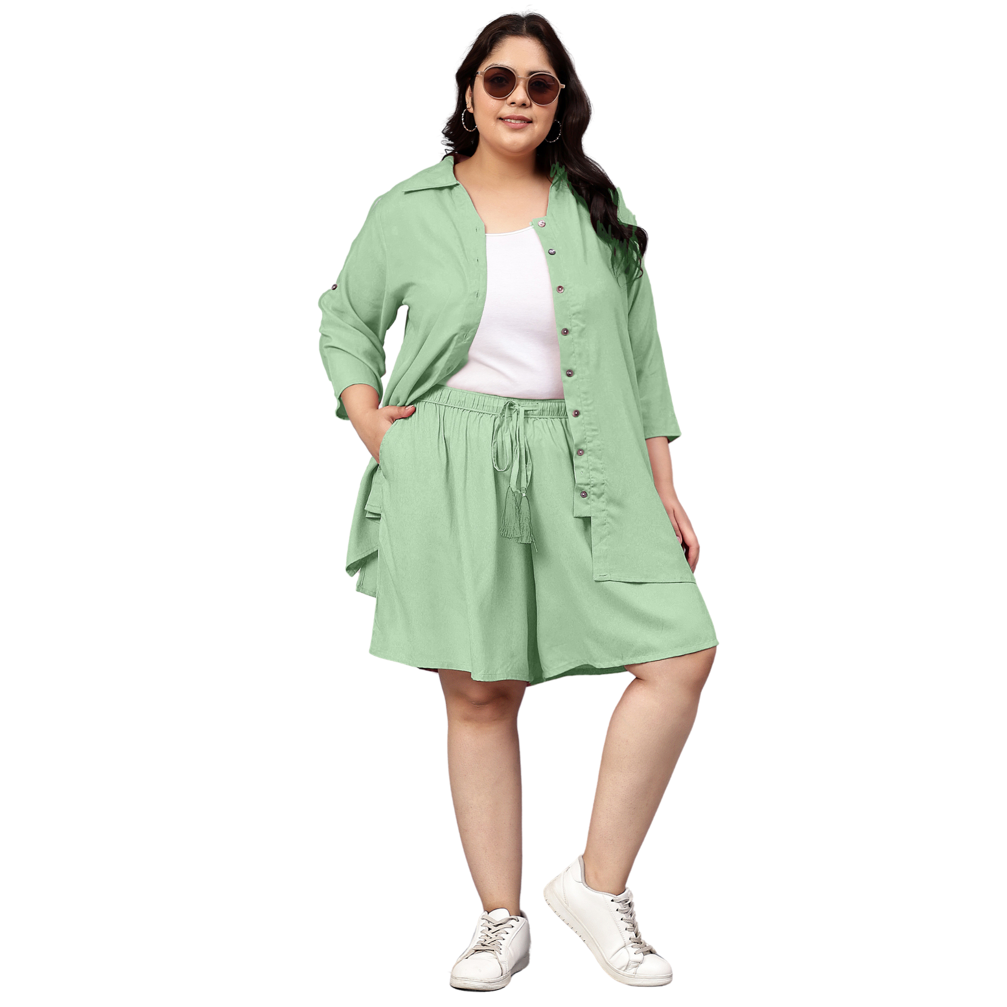 Mint Green Solid Shirt And Short Set