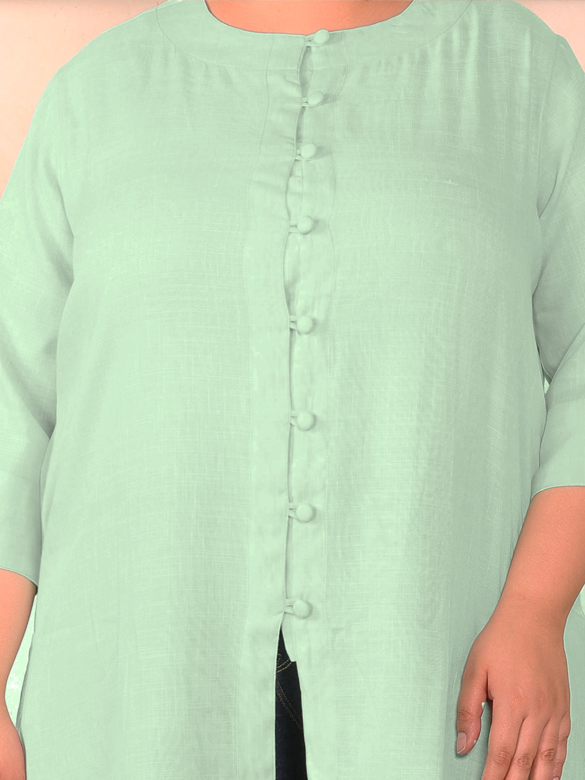 Green Cotton Linen Plus Size Tunic