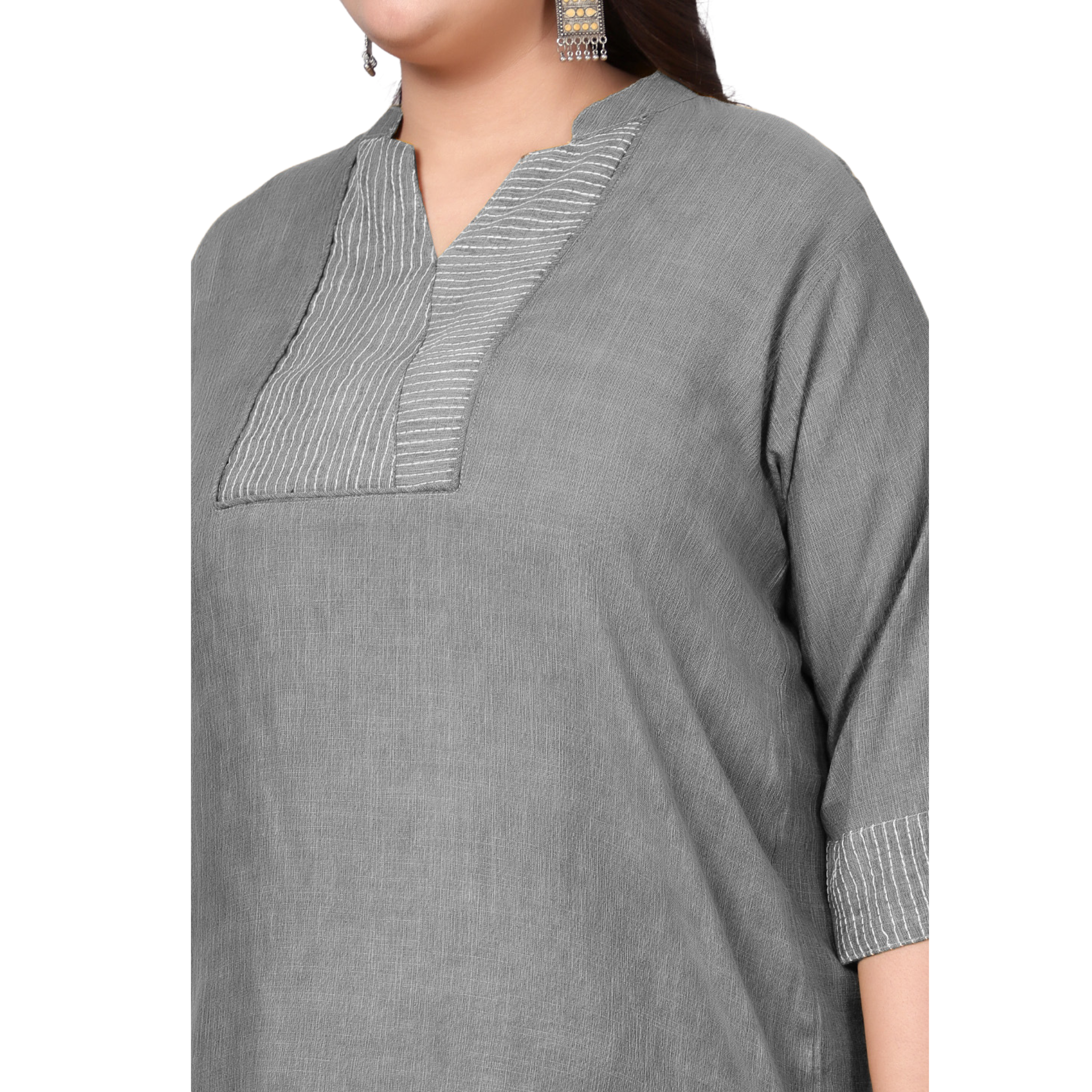 Grey Embroidered Plus Size Tunic