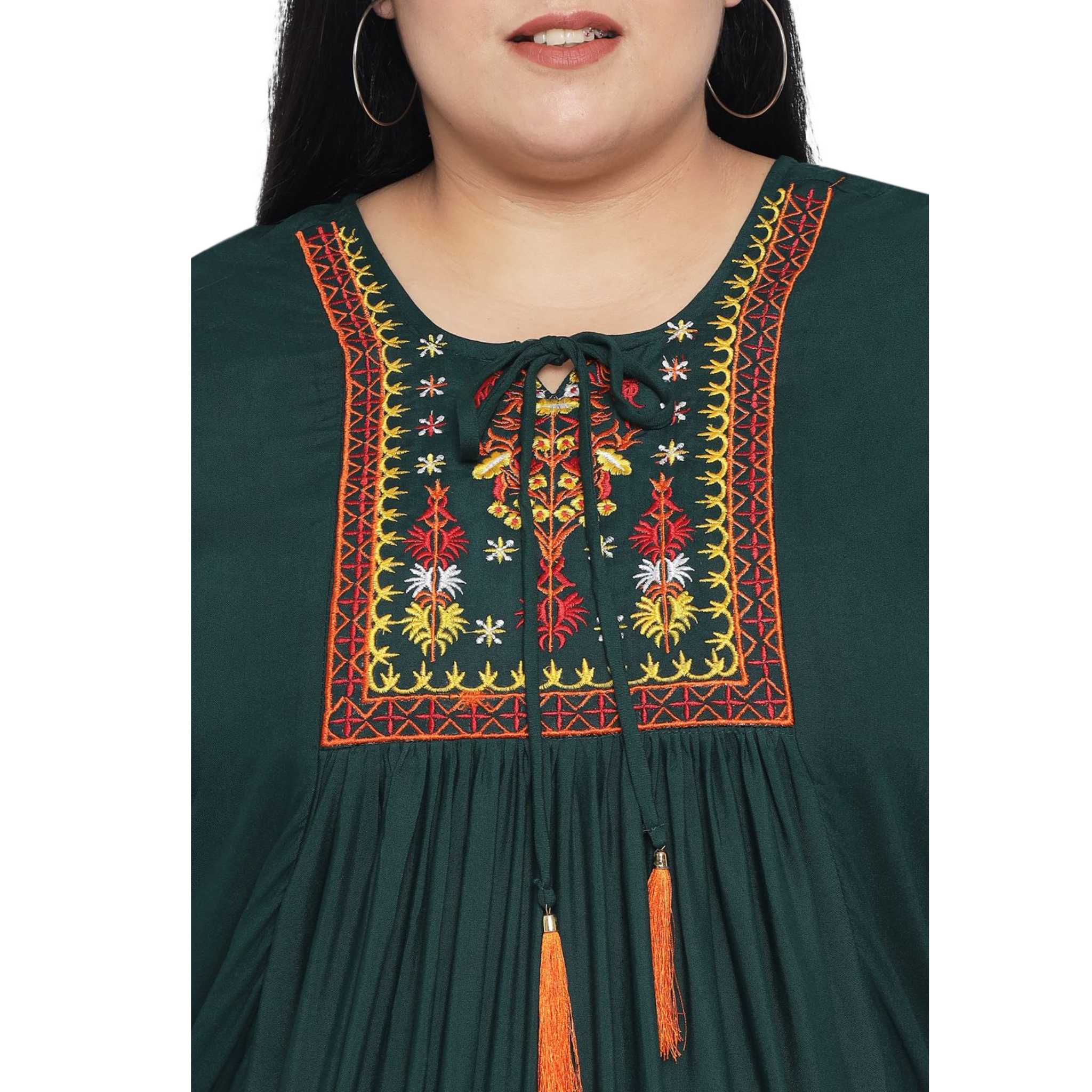 Dark Green Embroidered Plus Size Tunic