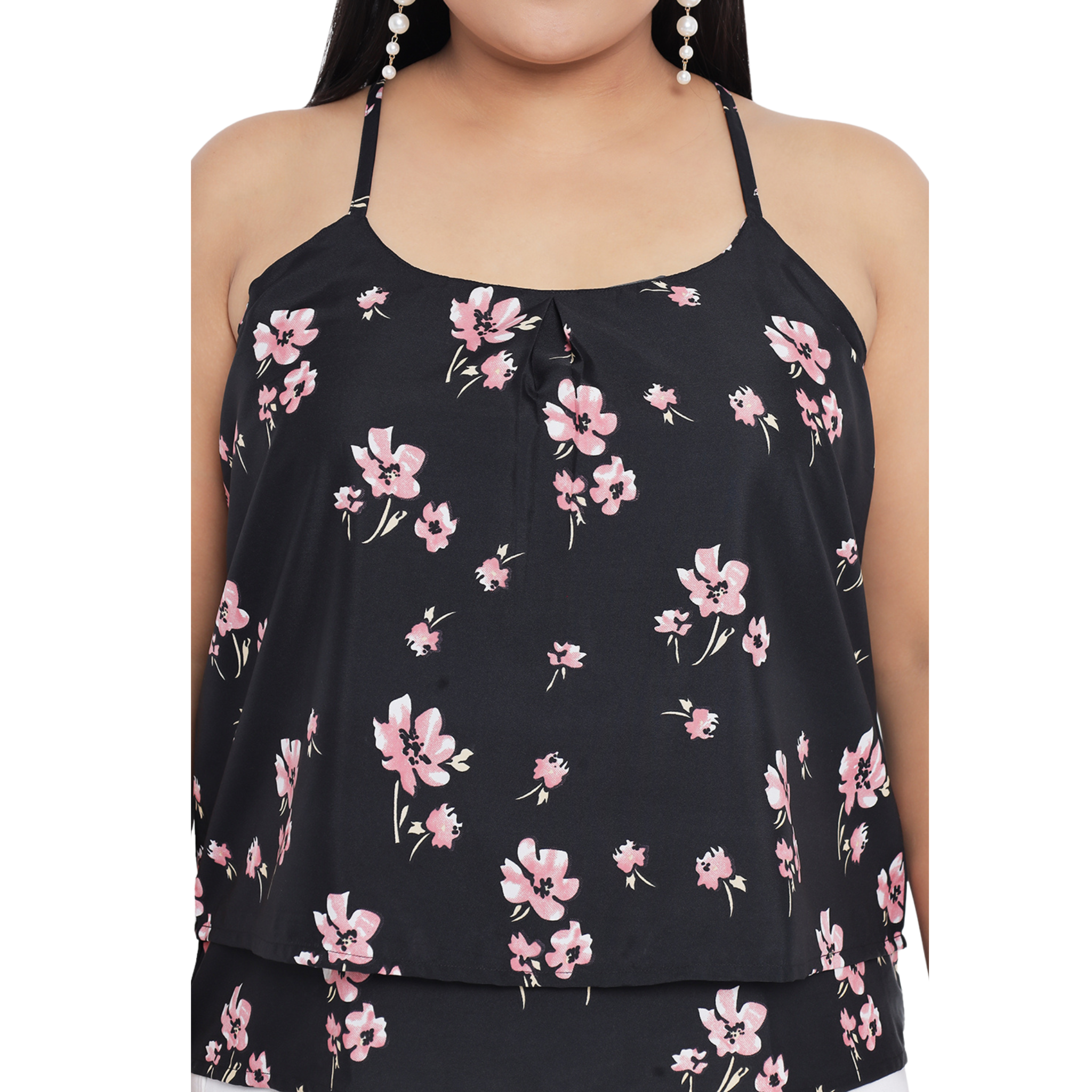 Black Floral Strap Plus Size Top