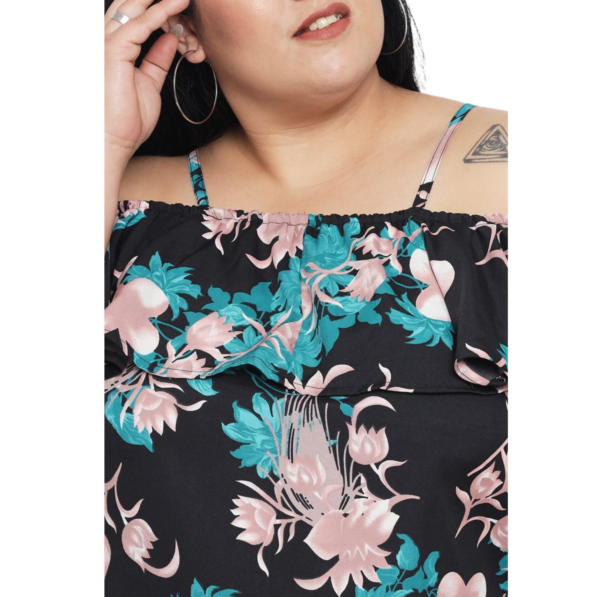 Green Floral Print Plus Size Top