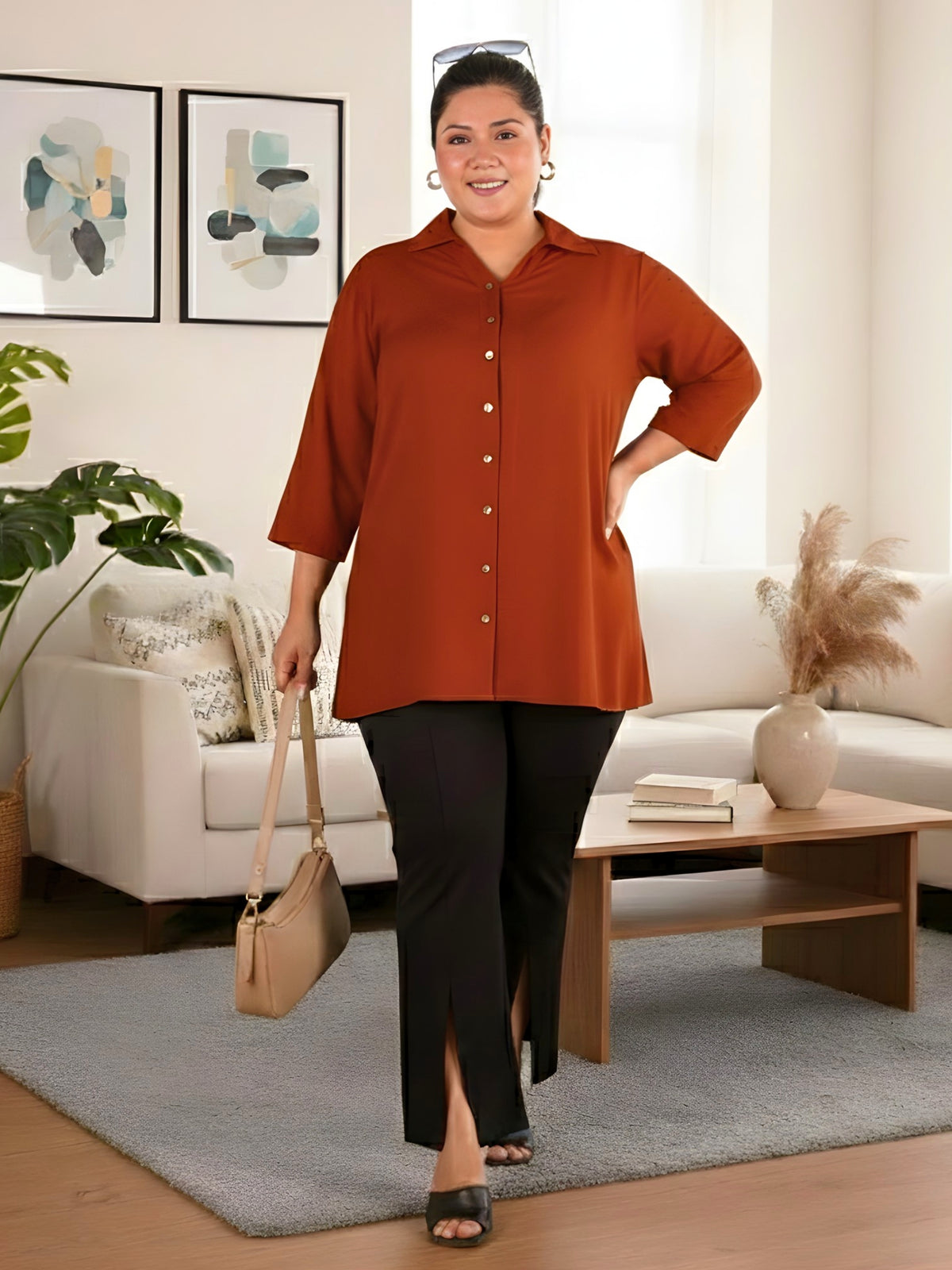 Rust Orange Longline Plus Size Shirt