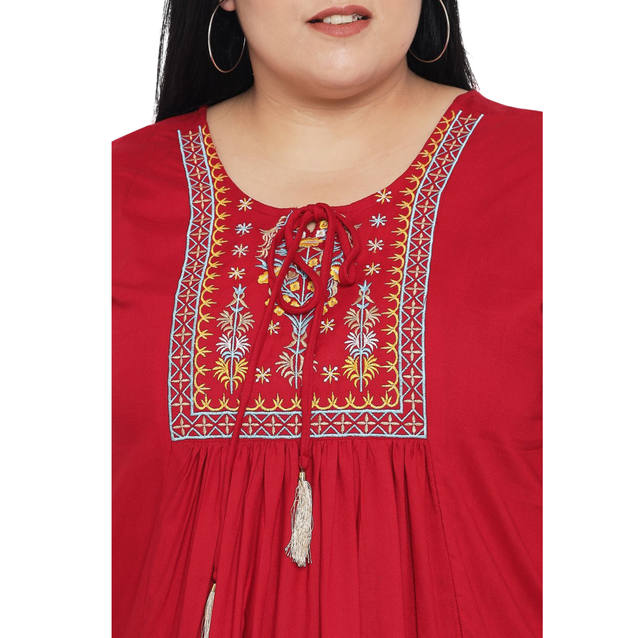 Red Embroidered Plus Size Tunic