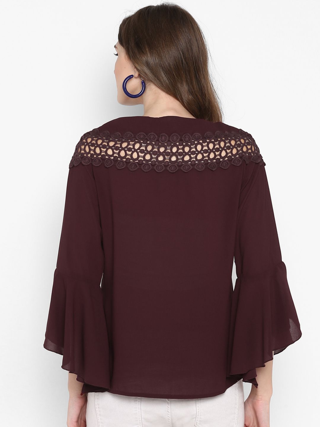 Brown Solid Lace Top — view 6