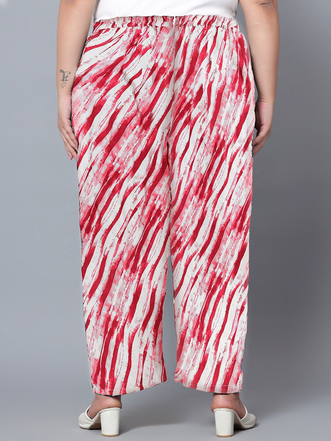Red Leheriya Print Plus Size Trousers — view 4
