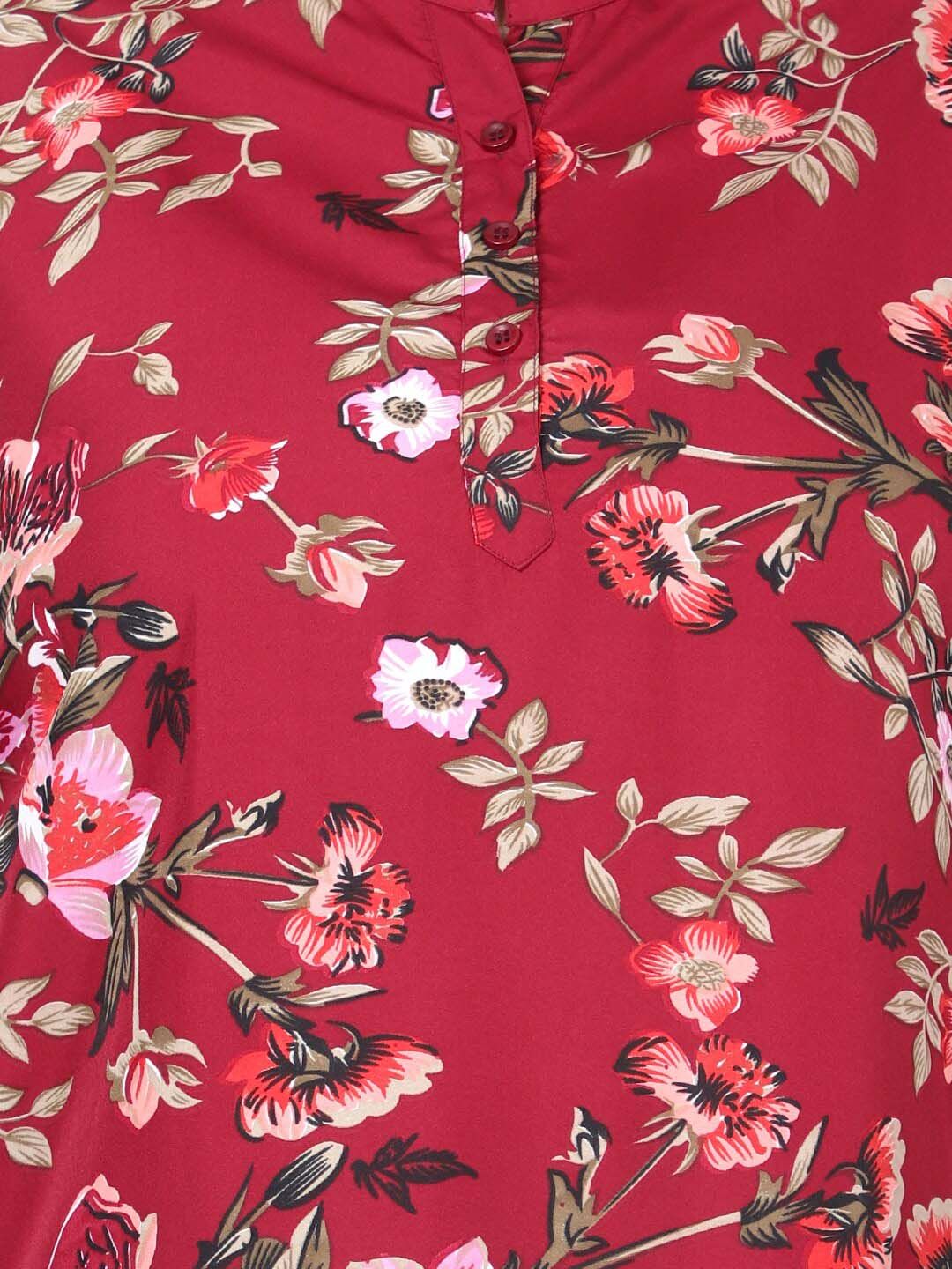 Maroon Floral Print Plus Size Tunic — view 2