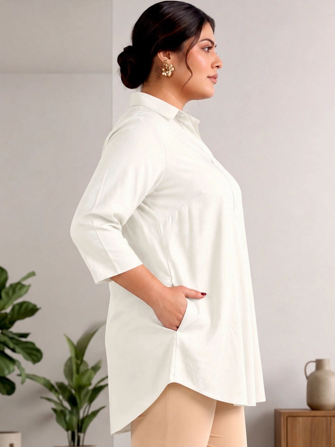 OffWhite Rayon Centrepleat Longline Tunic — view 3