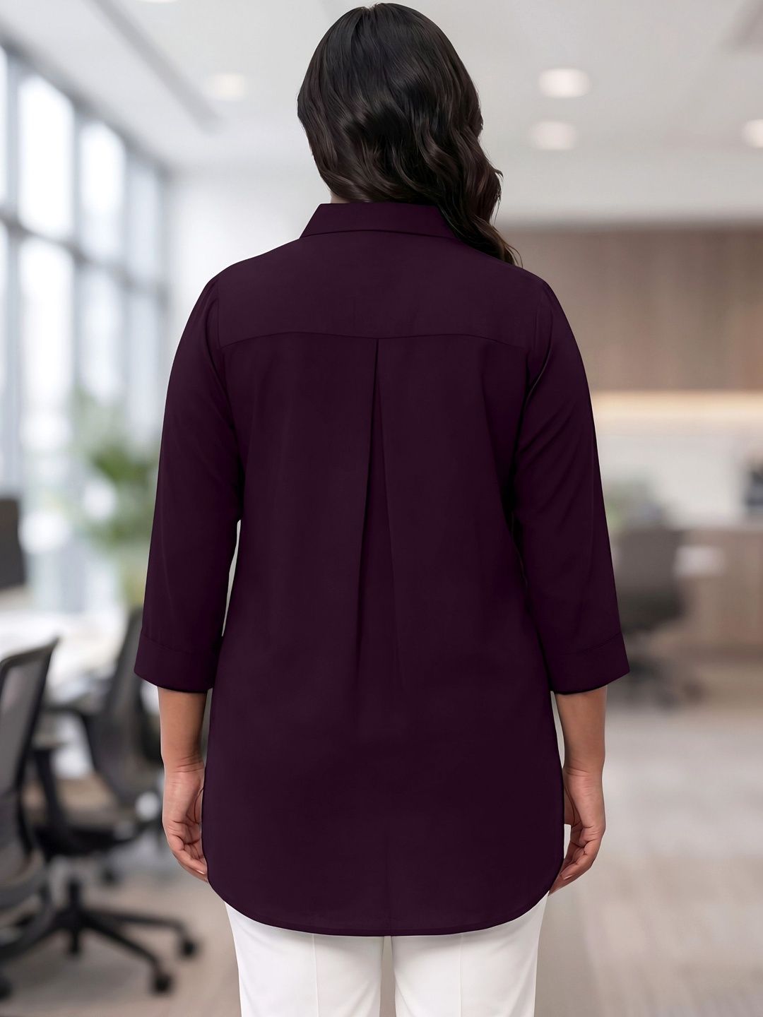 Burgundy Rayon Concealed Plus Size Tunic — view 2