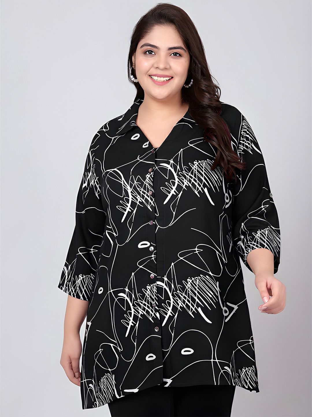 Black Scribble Print Plus Size Shirt — view 1